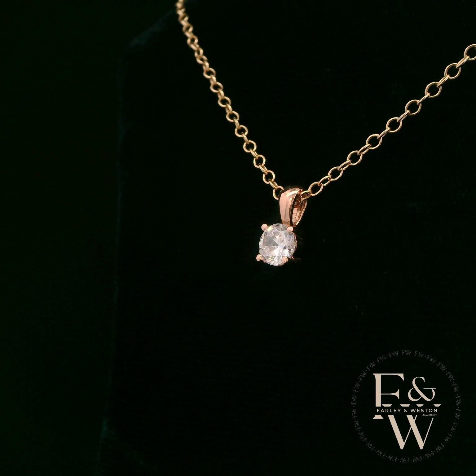 9ct Rose Gold & Solitaire Moissanite Pendant
