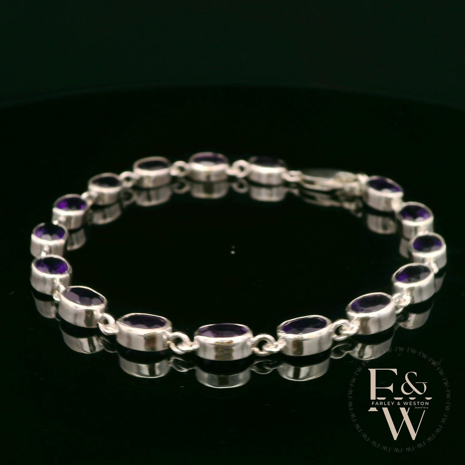Sterling Silver Oval Amethyst Bracelet