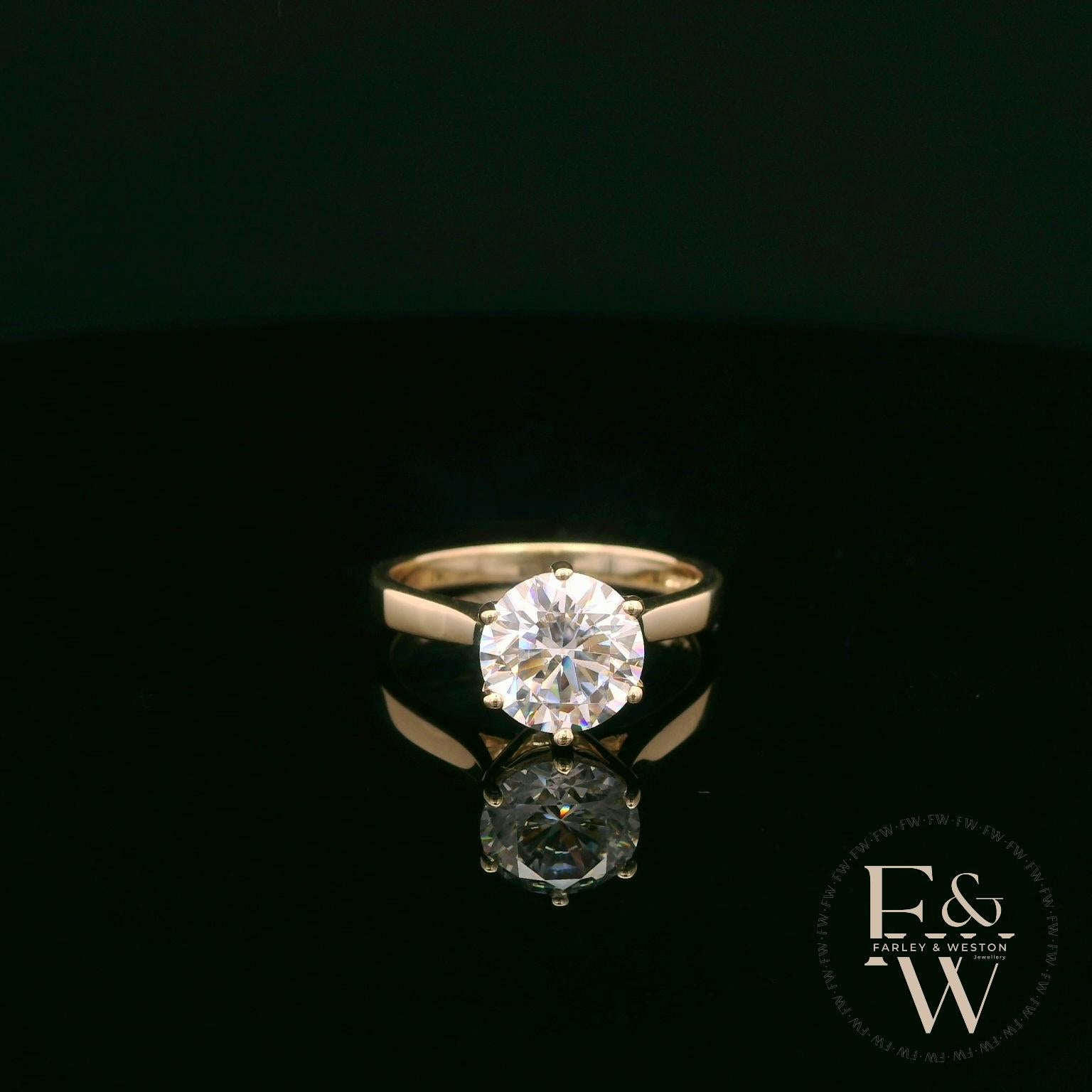 9ct Yellow Gold and White Moissanite Single Stone Ring
