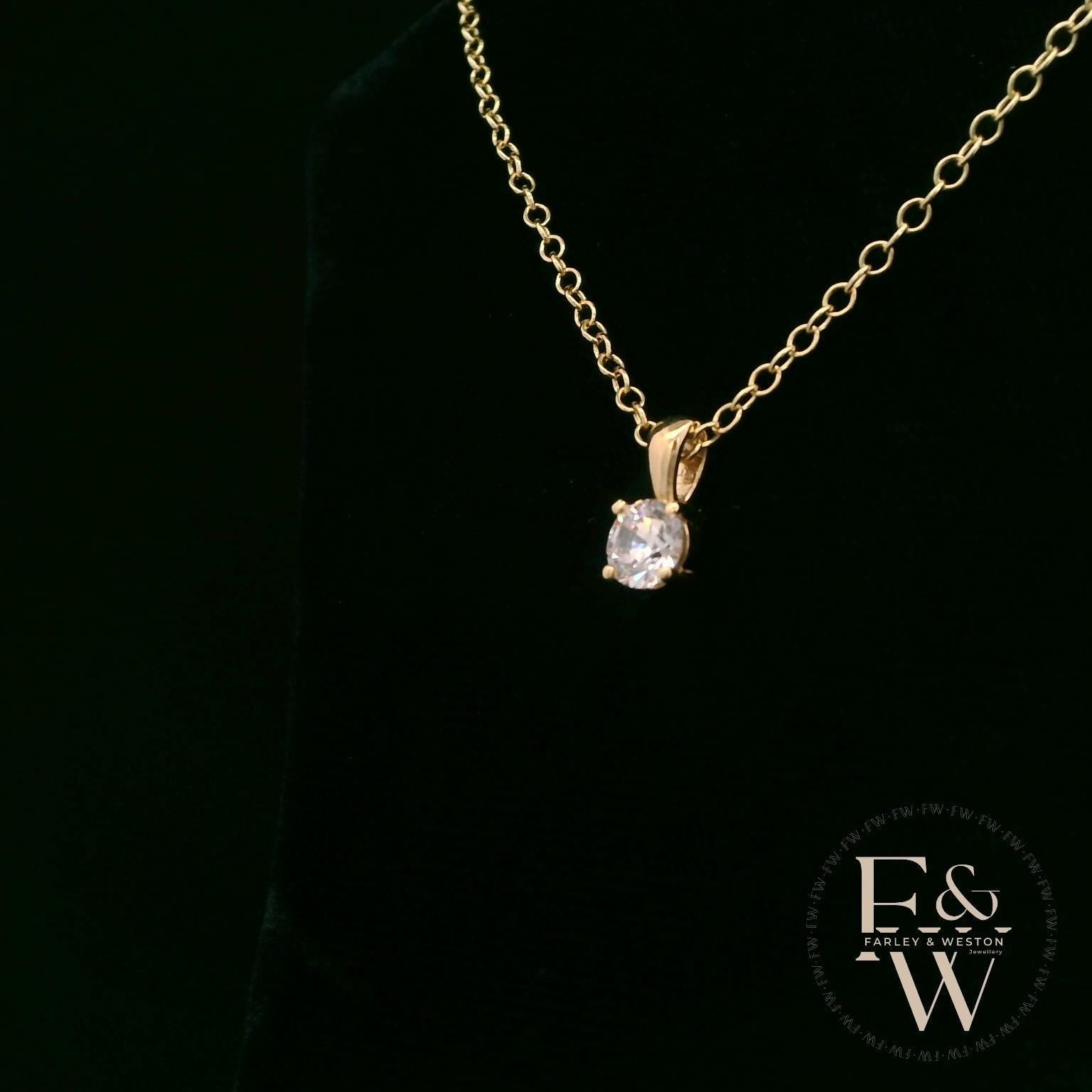 9ct Yellow Gold & Solitaire Moissanite Pendant