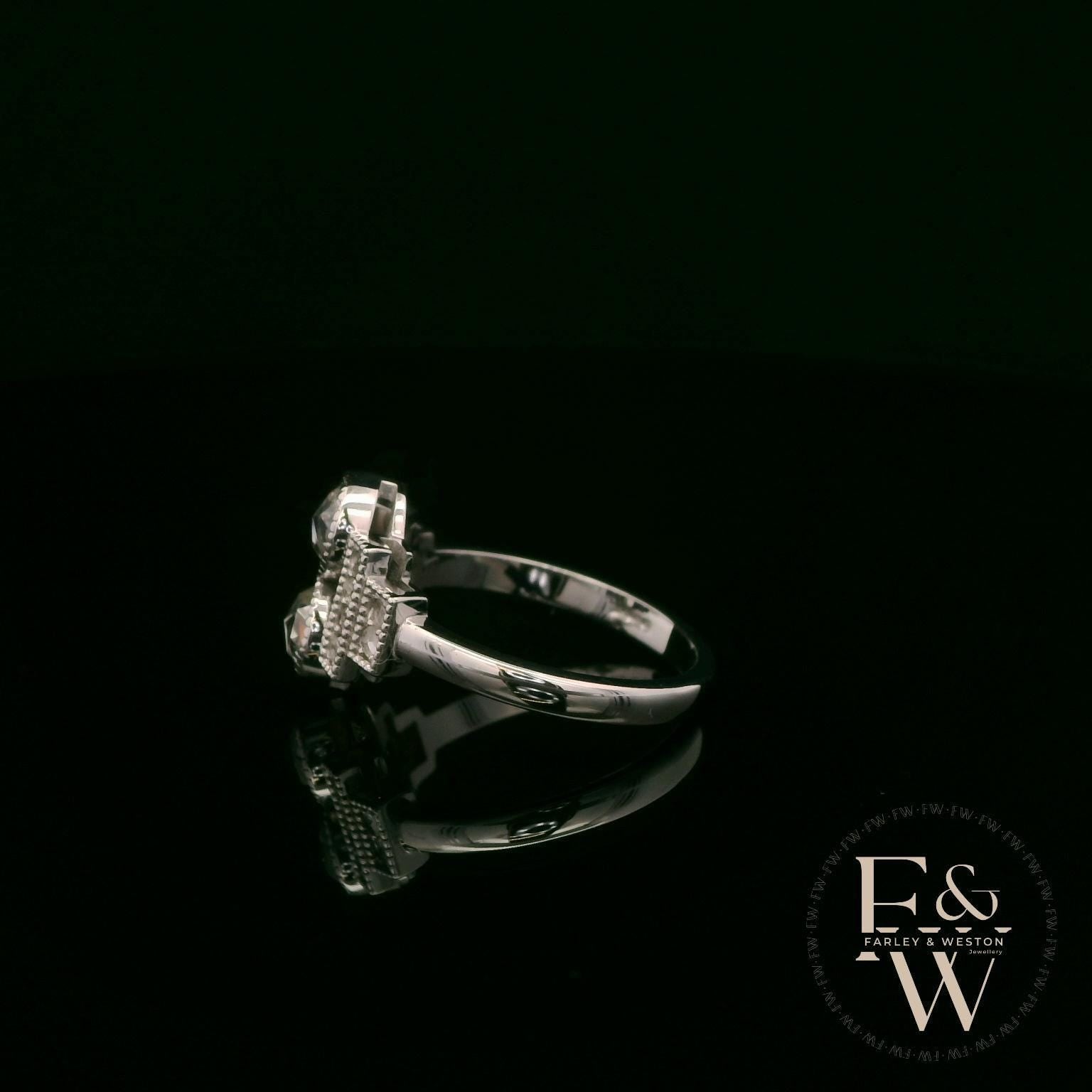 18ct White Gold Double Diamond Art Deco Ring