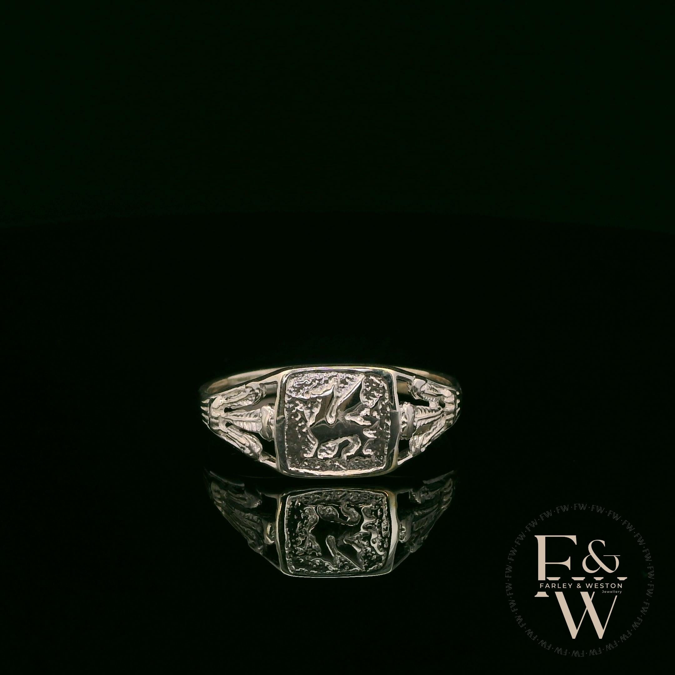 Sterling Silver Welsh Dragon Signet Ring