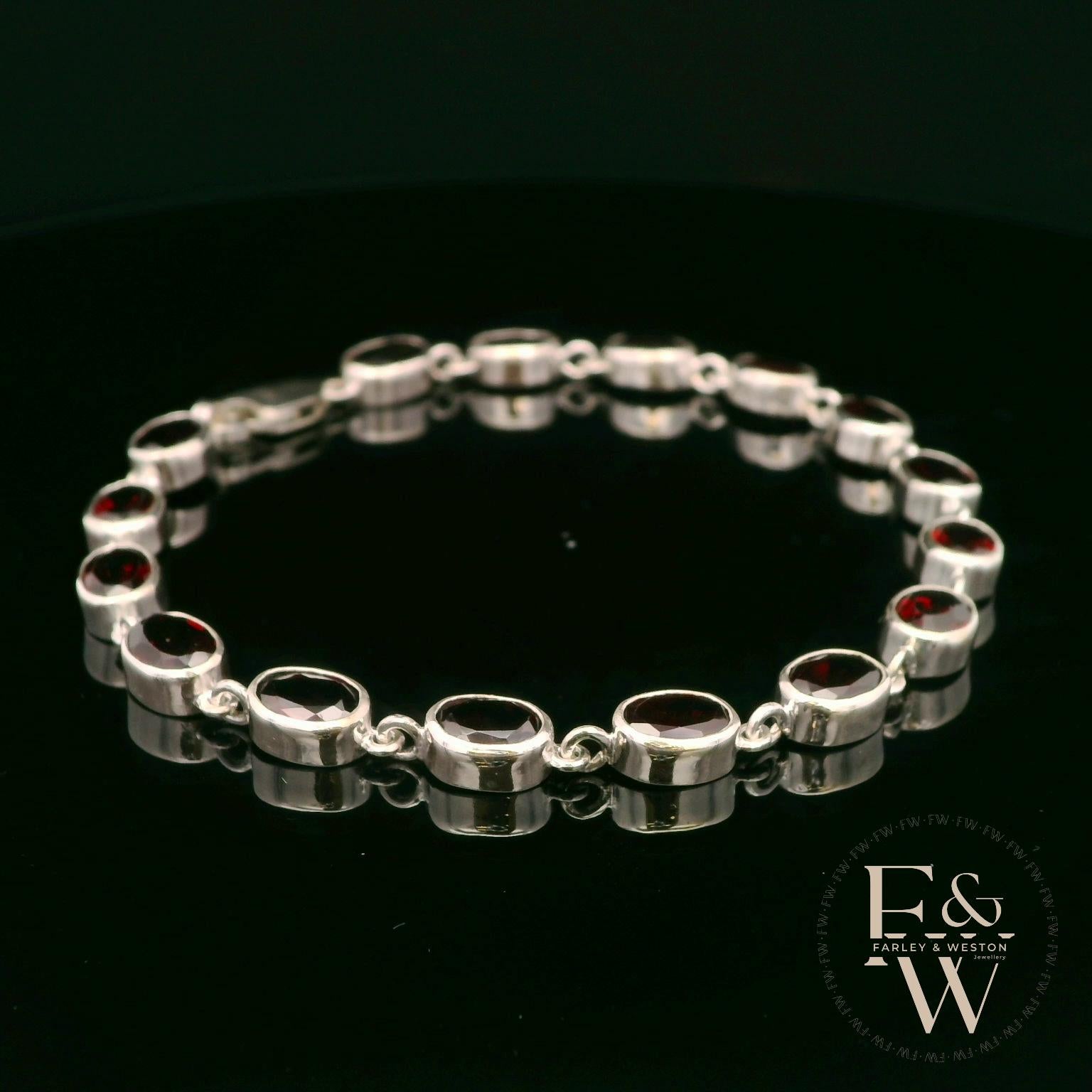 Sterling Silver Oval Garnet Bracelet