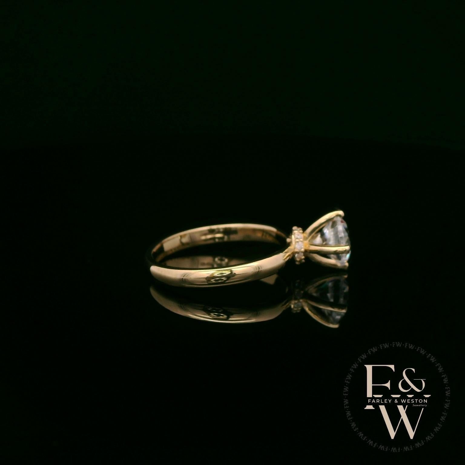 9ct Yellow Gold White Moissanite Single Stone with Bezel Set Head Ring