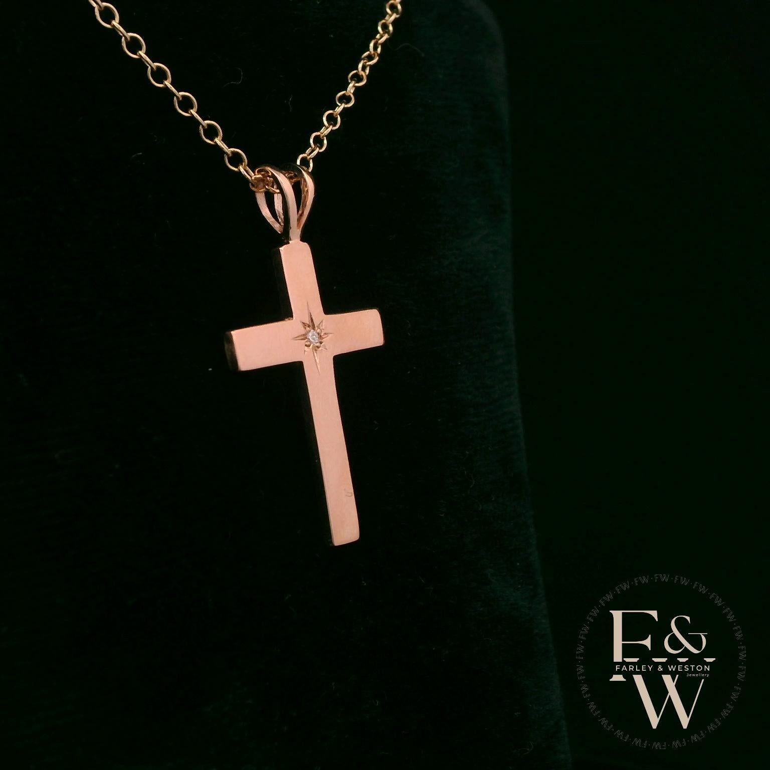 9ct Rose Gold Lab-Grown Diamond Set Cross Pendant