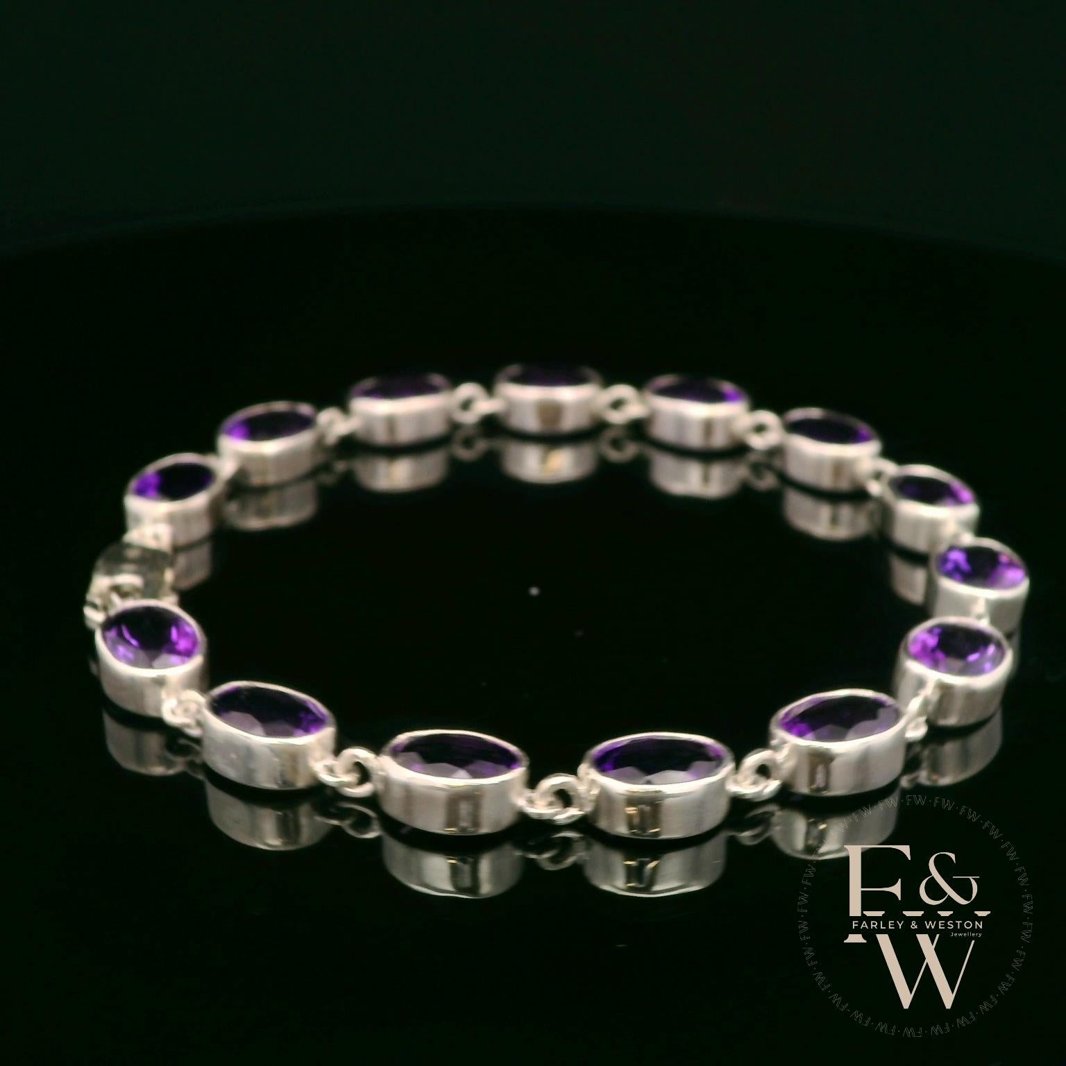 Sterling Silver Oval Amethyst Bracelet