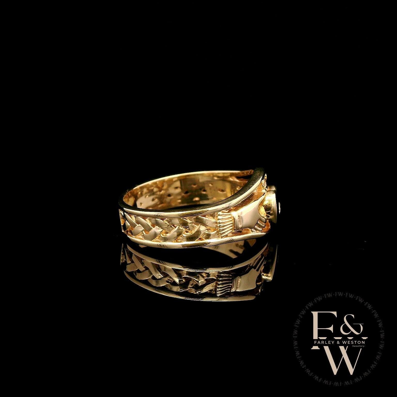 9ct Yellow Gold & Diamond Claddagh Ring
