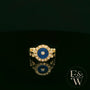 18ct Yellow Gold Blue Enamel & Diamond Feathered Shoulders Ring
