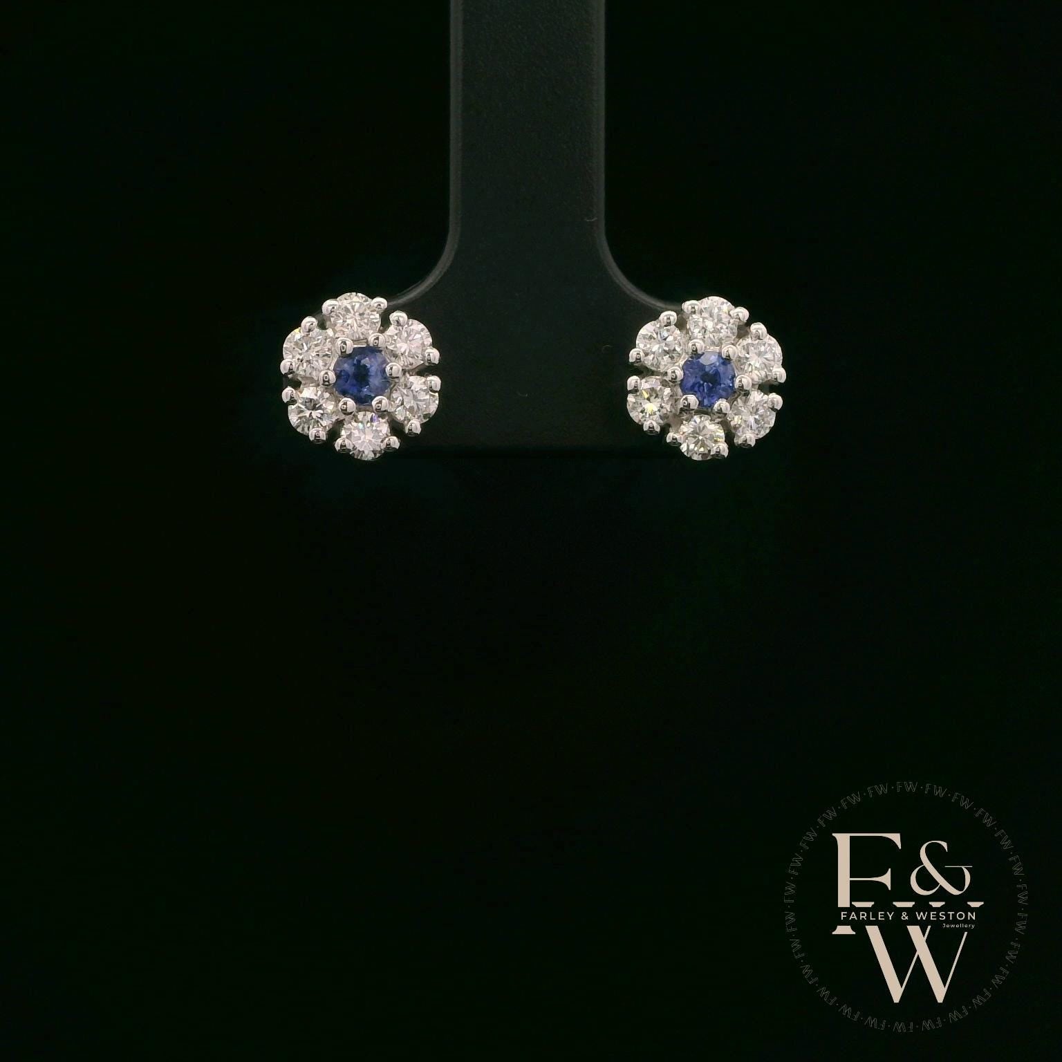 18ct White Gold Round-Cut Sapphire & Diamond Studs