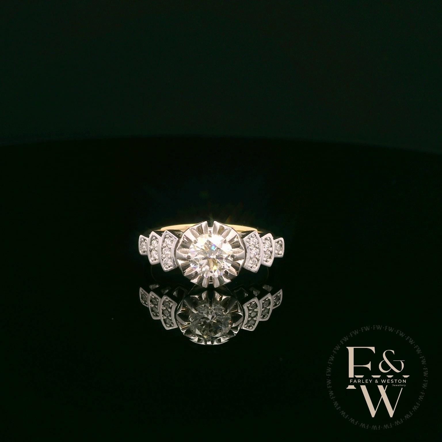18ct White & Yellow Gold Multi-Stone Diamond Art Deco Ring
