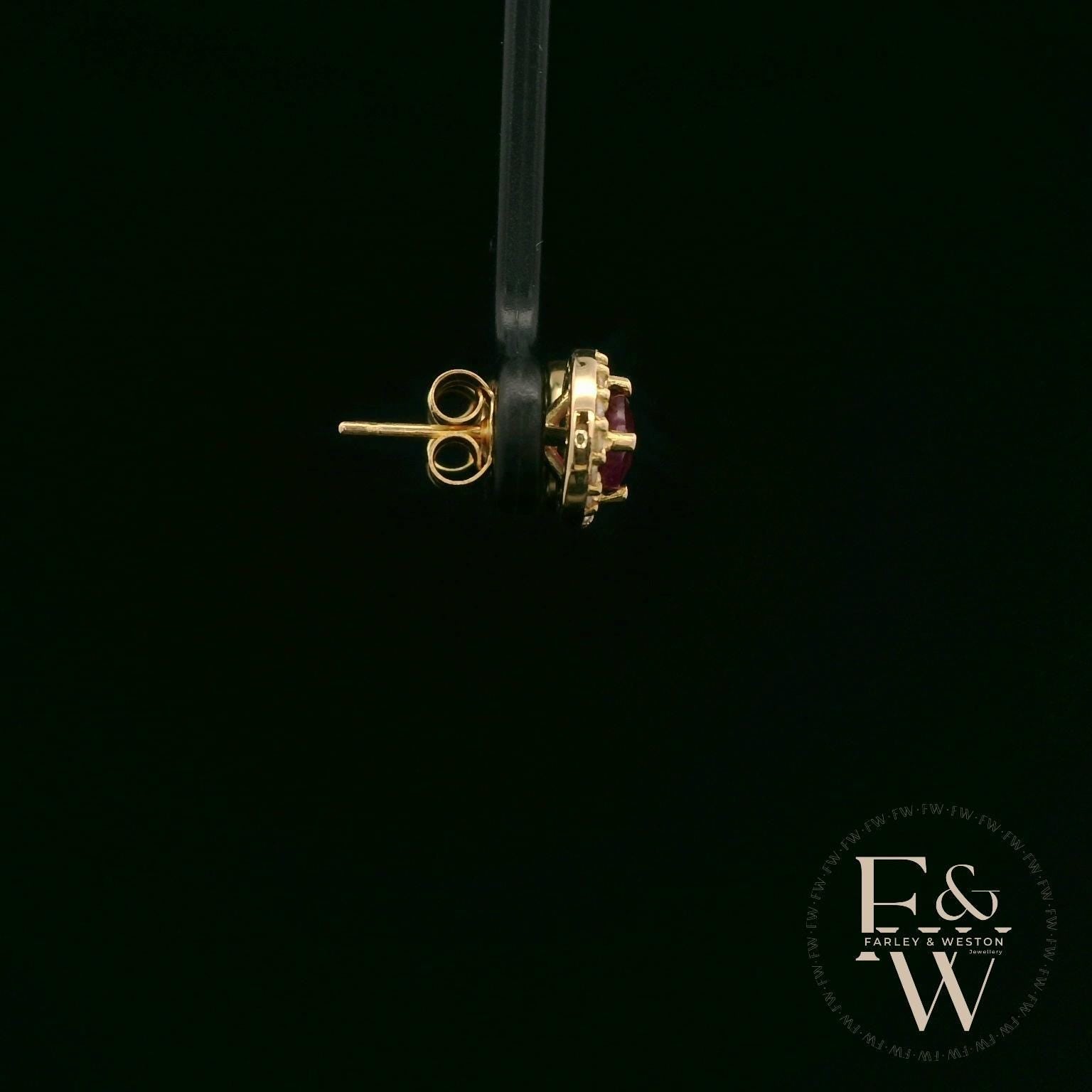 18ct Yellow Gold Round-Cut Ruby & Diamond Studs