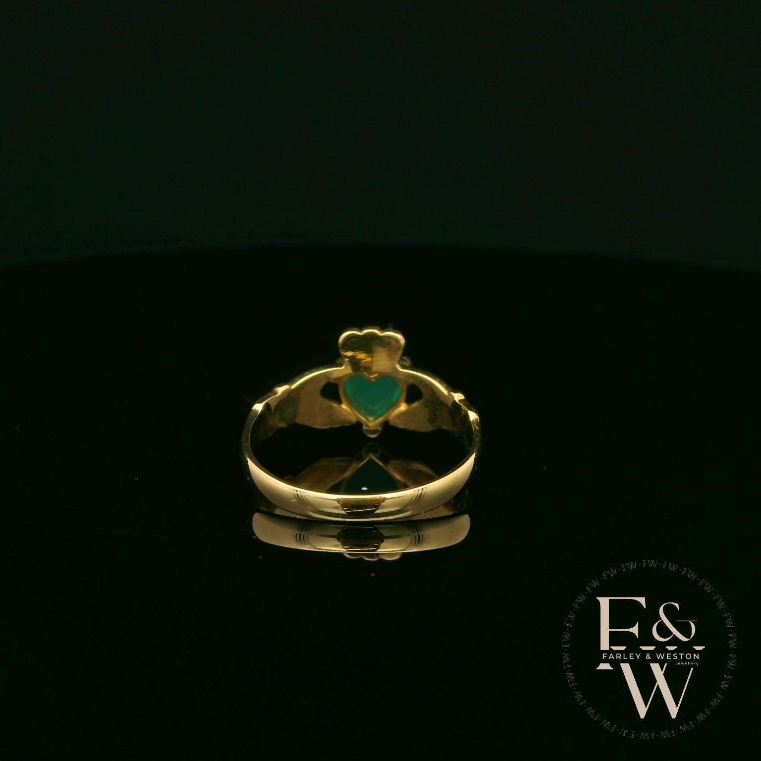 Claddagh Ring 9ct Yellow Gold with Green Agate Heart