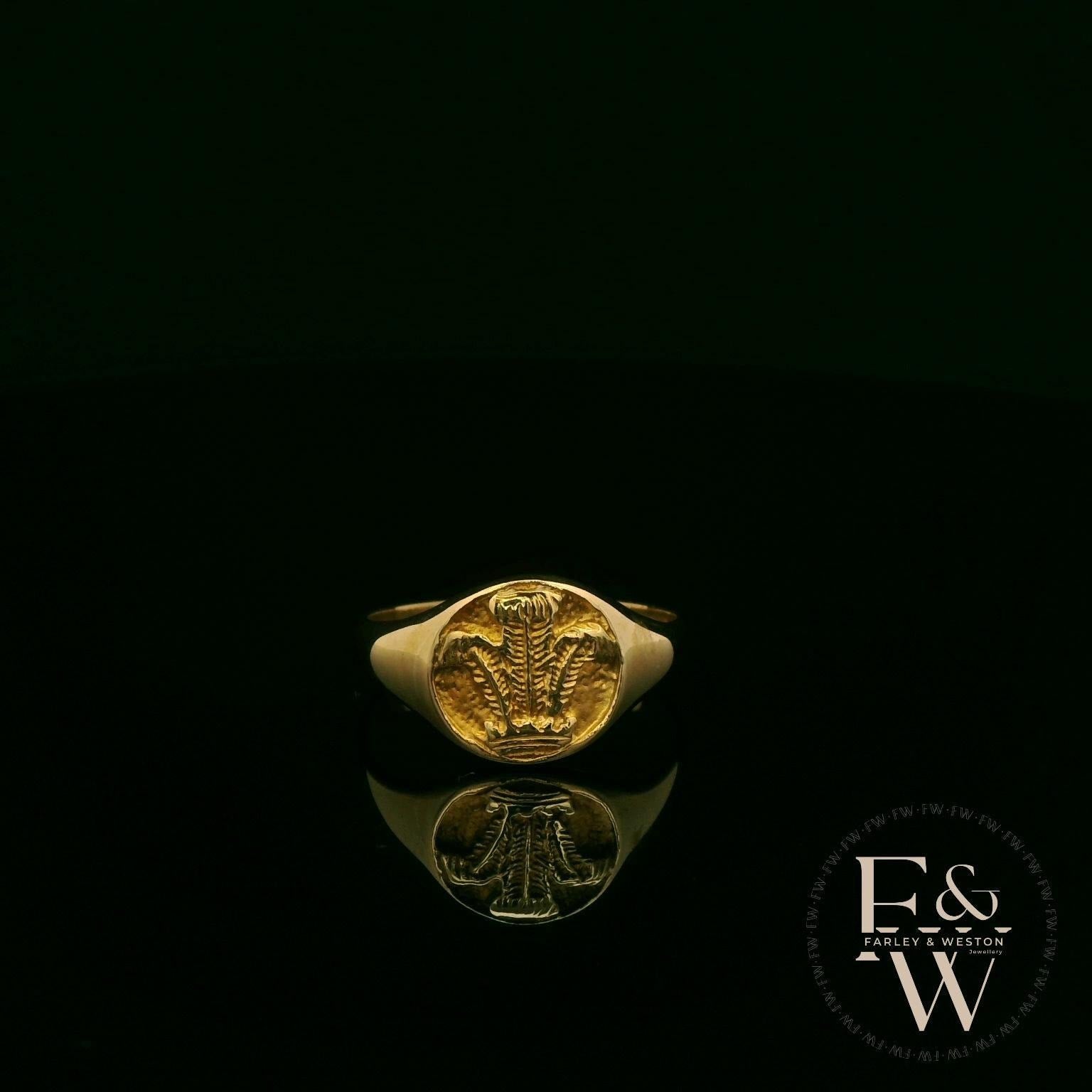 9ct Yellow Gold Welsh Feather Signet Ring