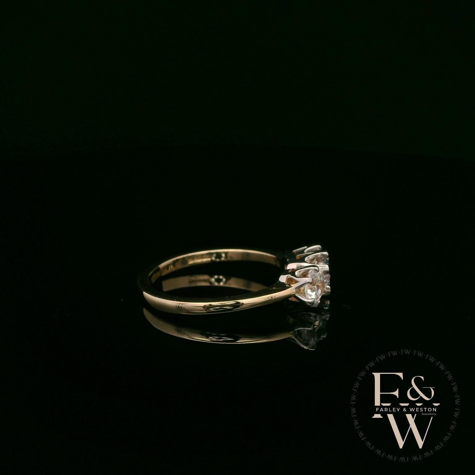 9ct Yellow Gold & Three Stone Moissanite Ring