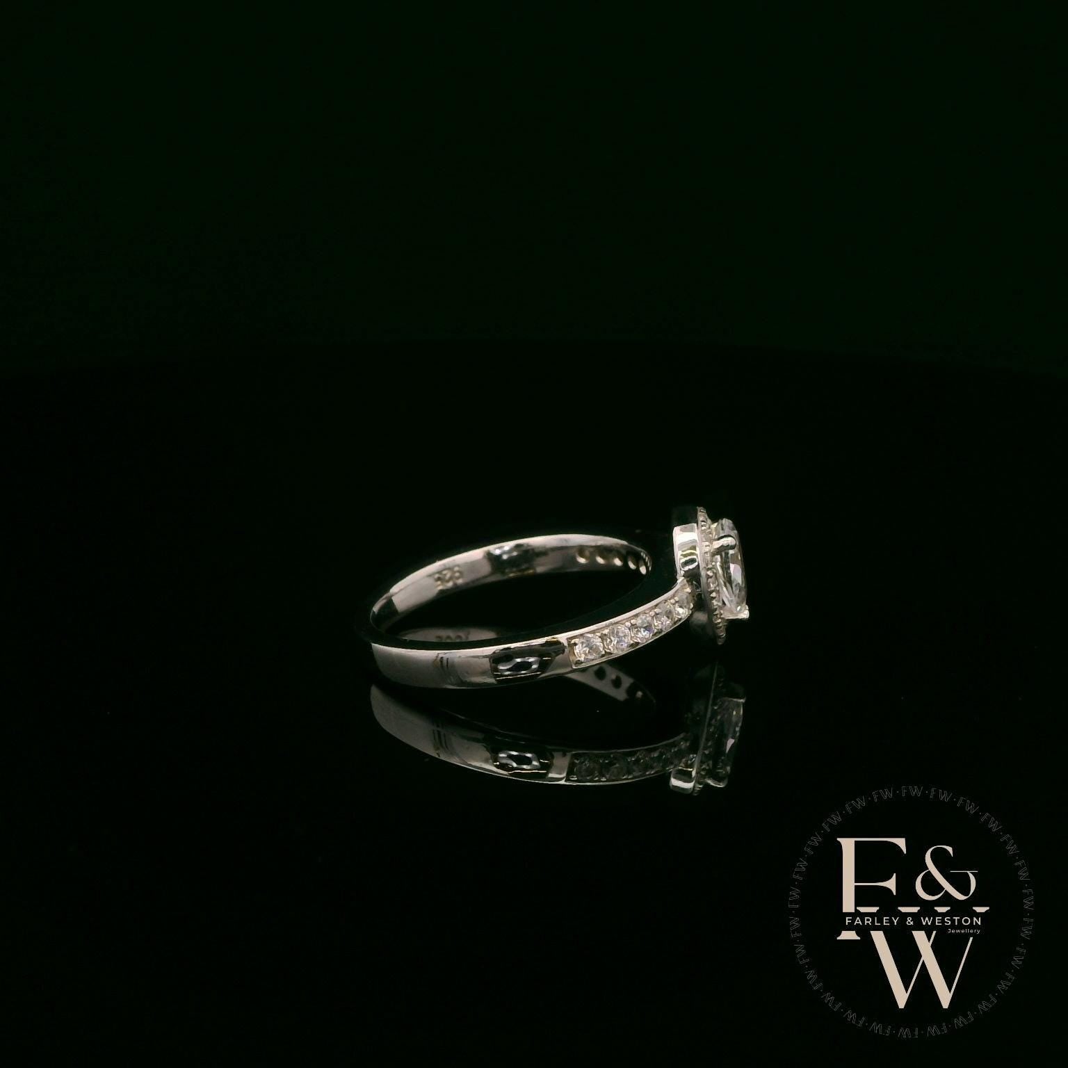 Swarovski Silver & White CZ Pear-Shaped Halo Ring