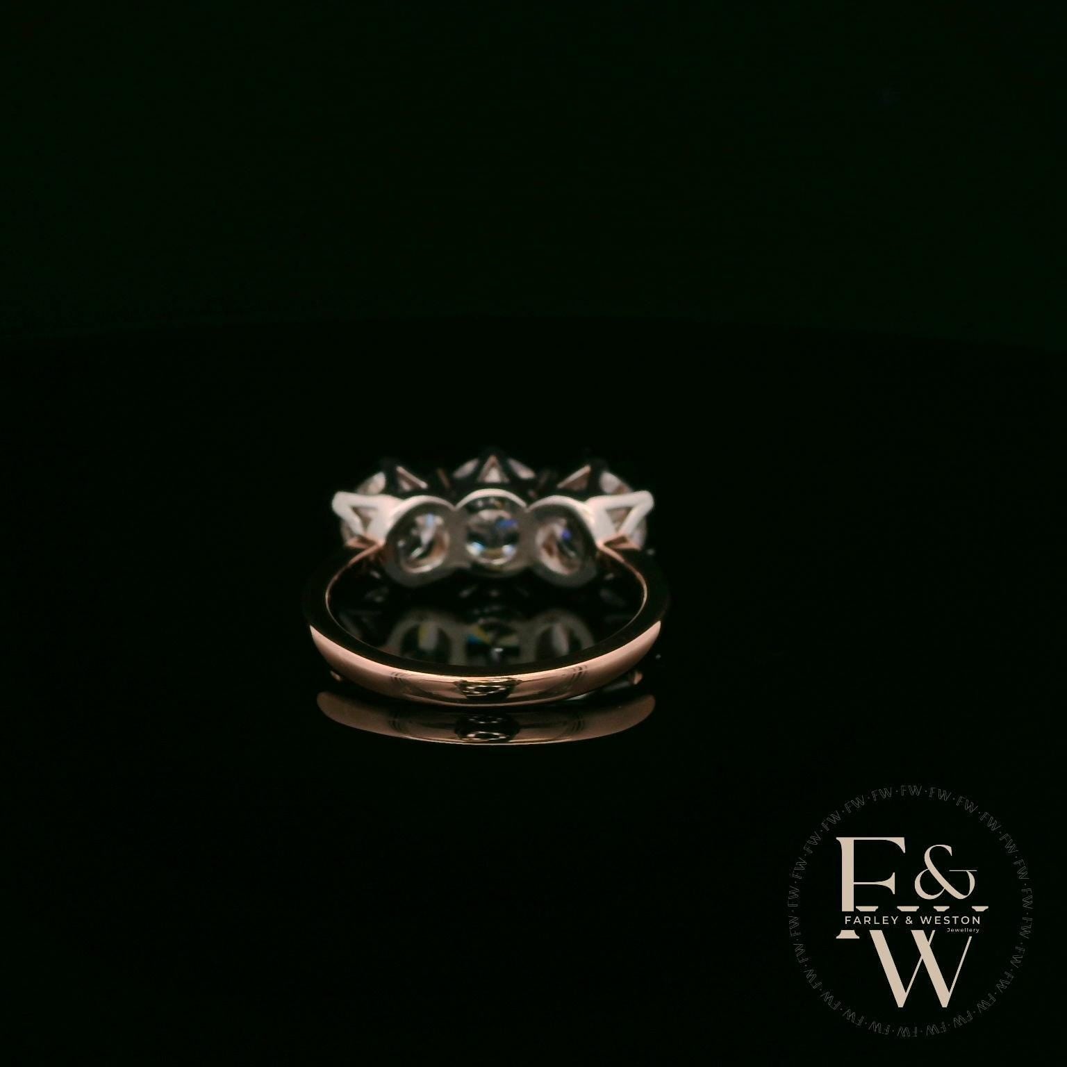 9ct Rose Gold & Three Stone Moissanite Ring