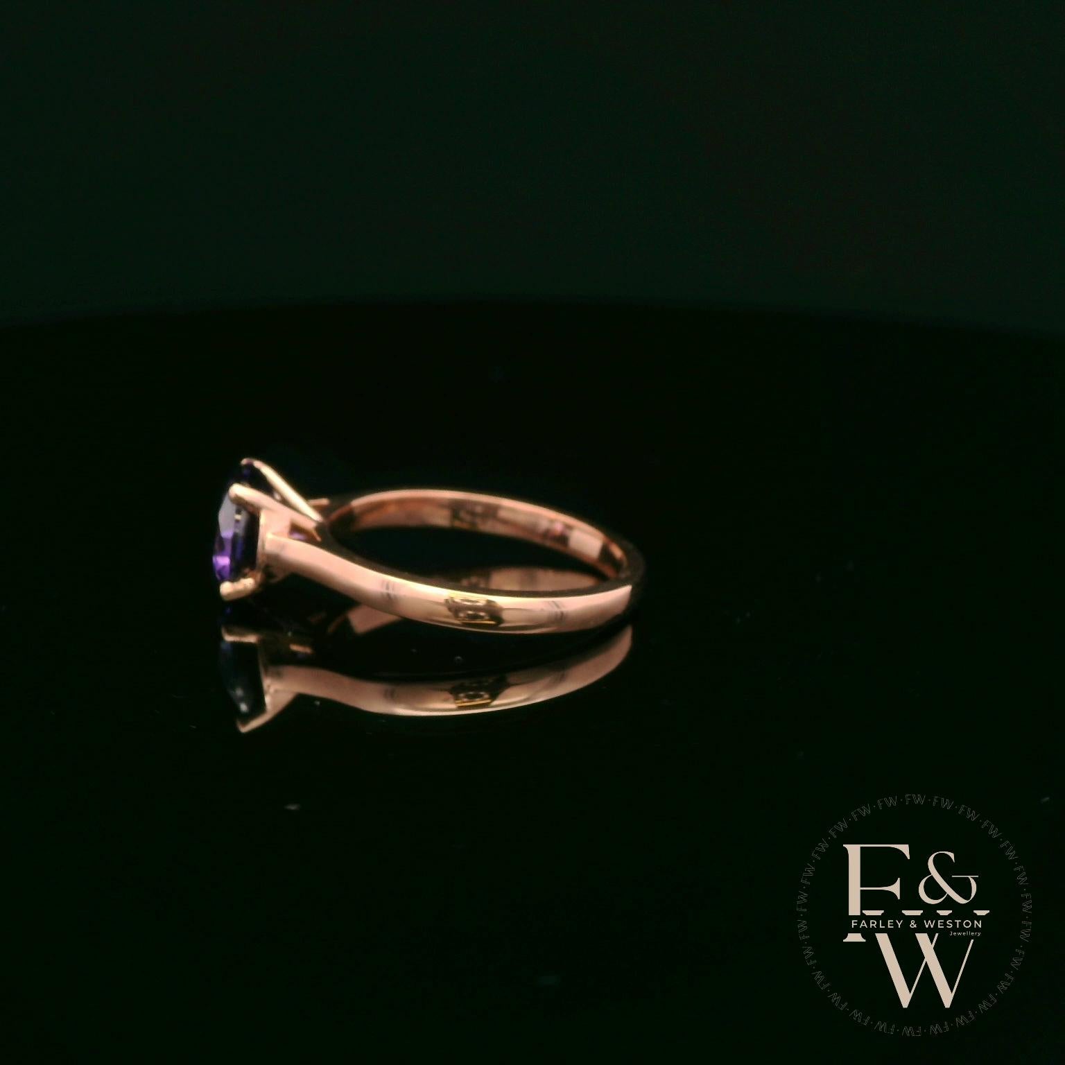 9ct Rose Gold 2ct Amethyst Single Stone Ring
