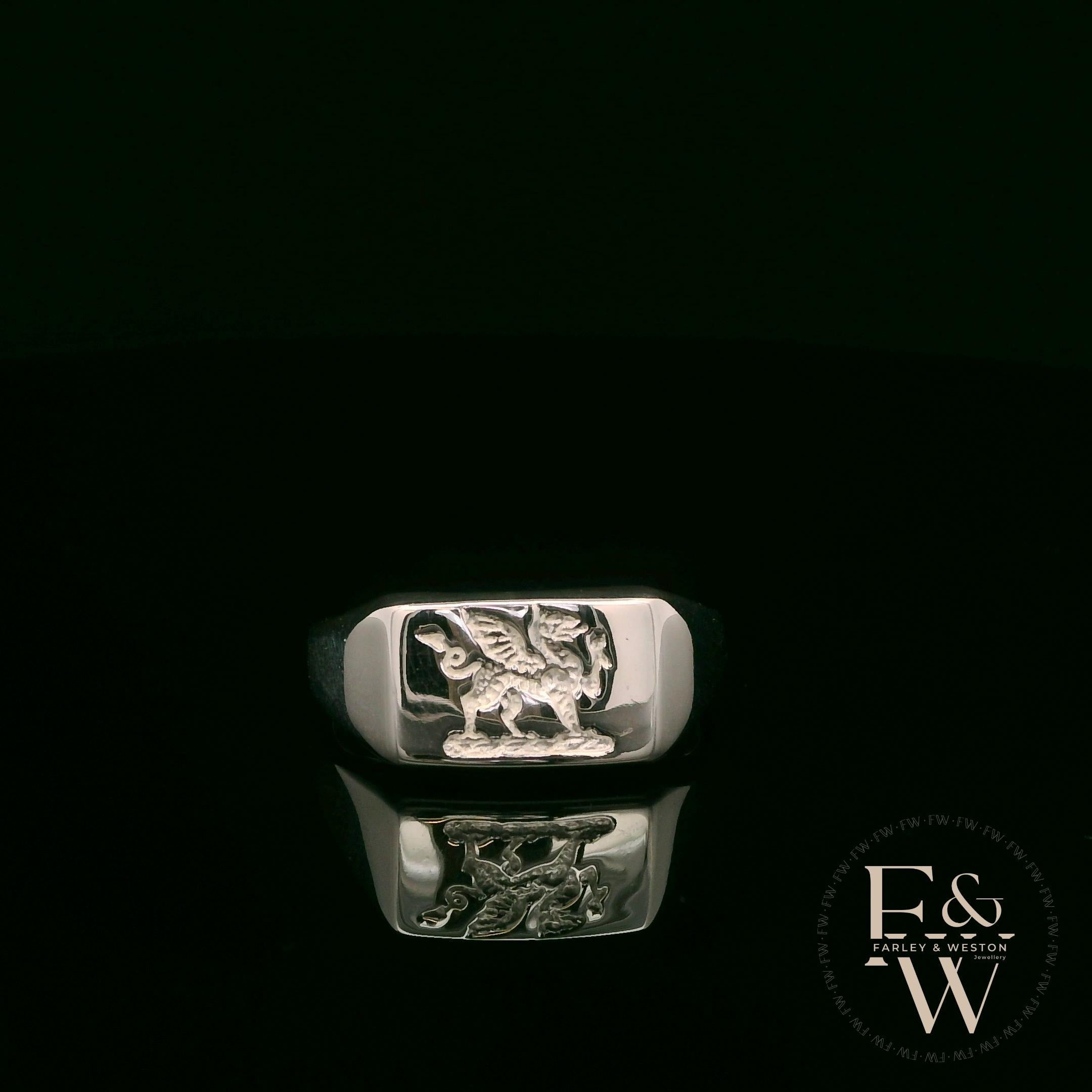 Sterling Silver Welsh Dragon Signet Ring
