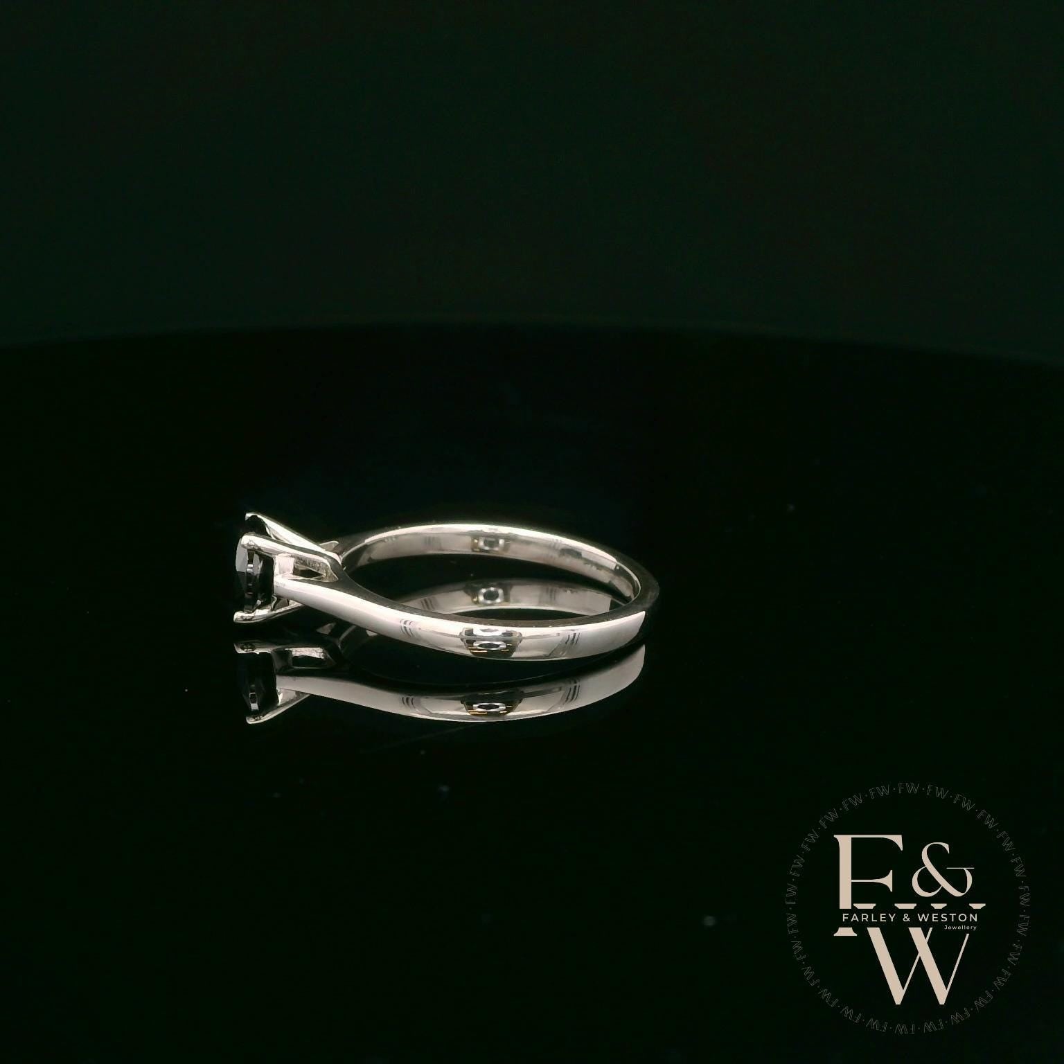 Solitaire Black CZ & Silver Engagement Ring