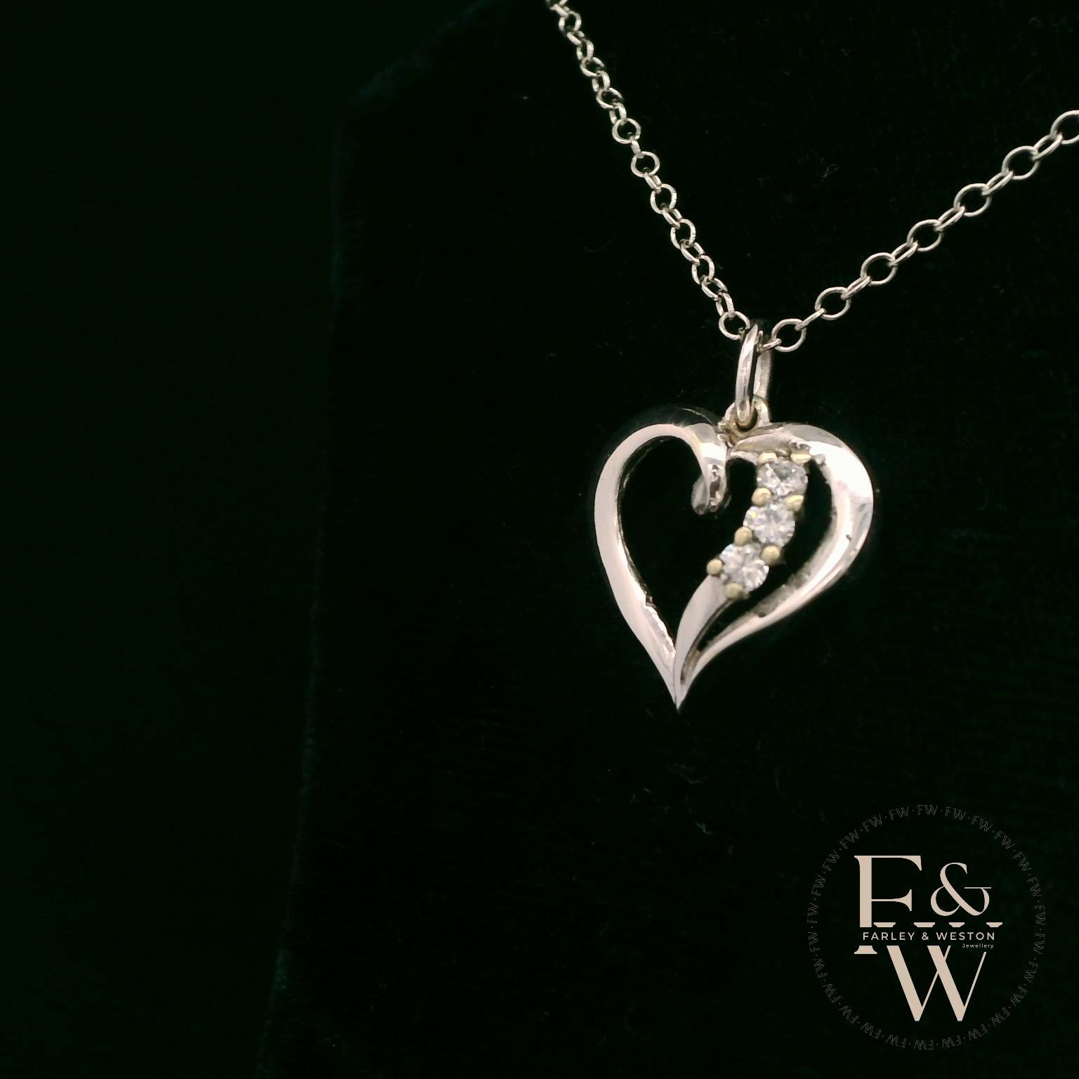 9ct White Gold Small White Moissanite Heart Pendant