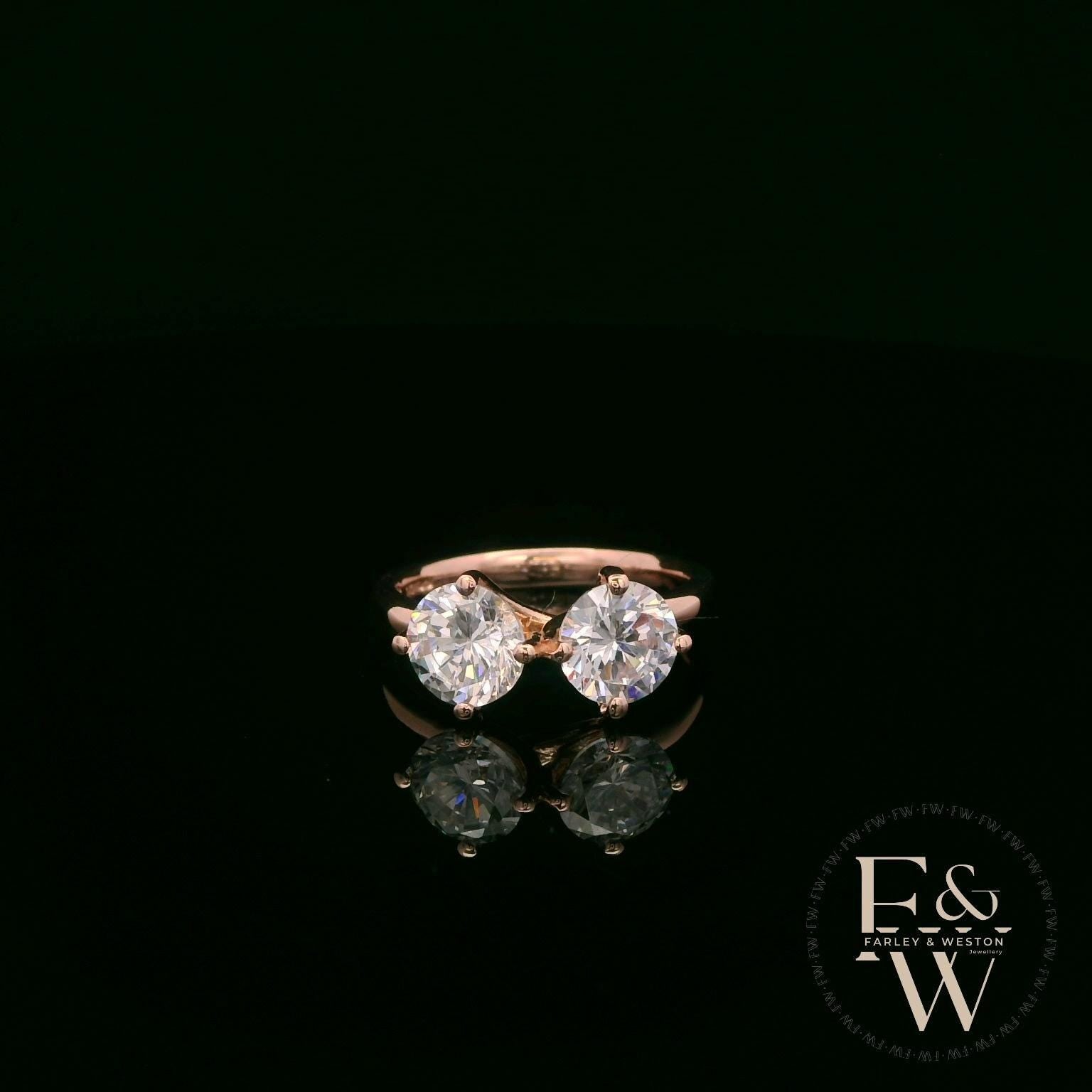 Double Moissanite & 9ct Rose Gold Ring