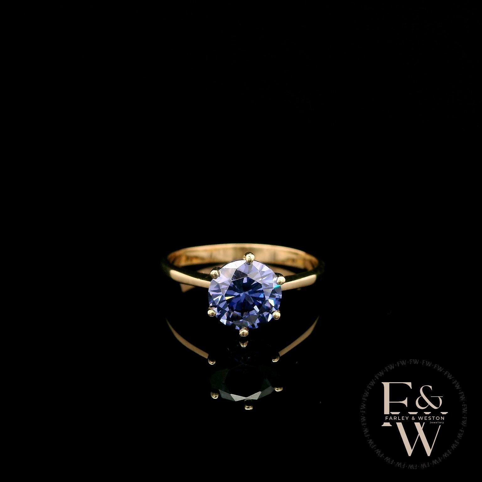 9ct Yellow Gold Tanzanite CZ Single Stone Ring
