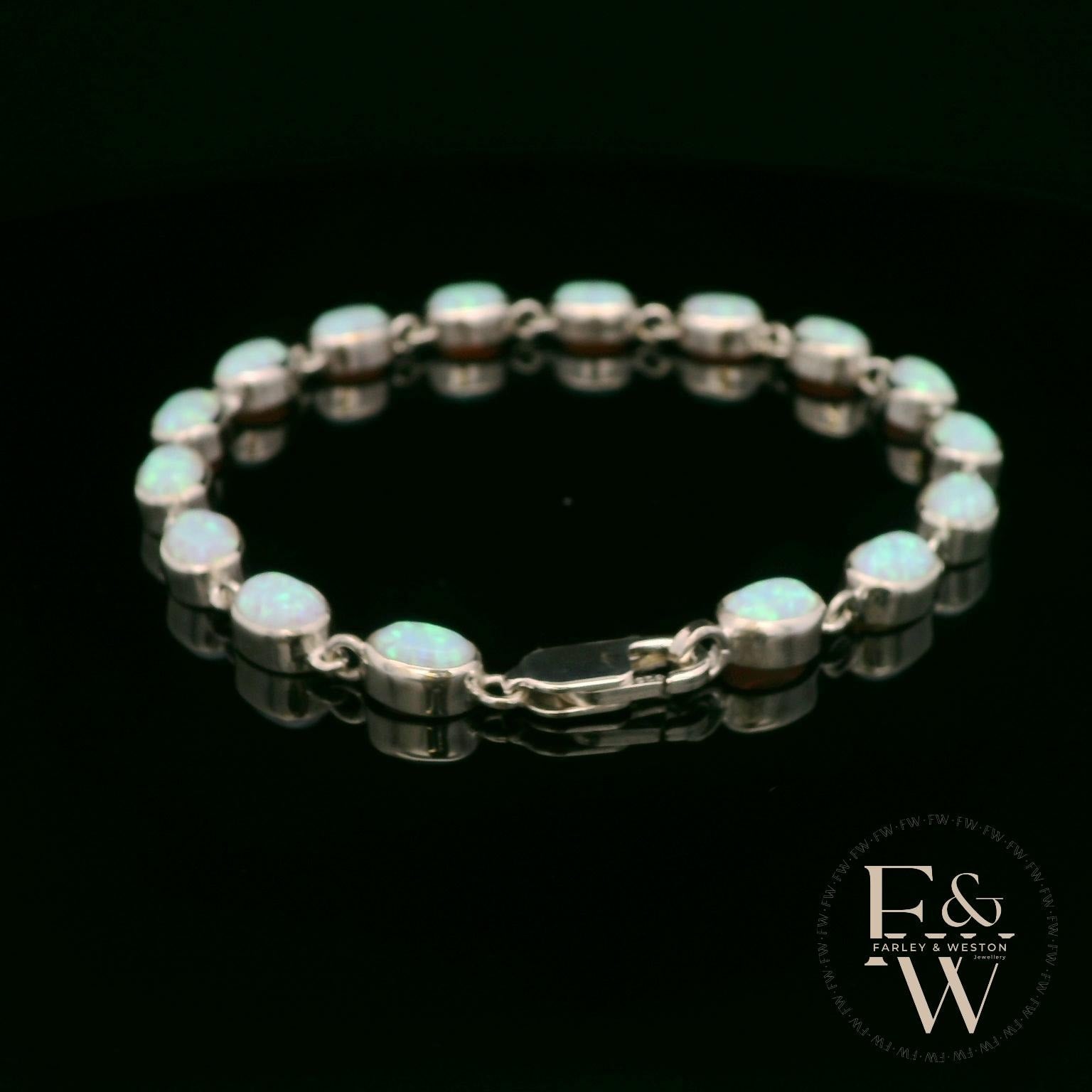 Sterling Silver Oval Cultured Opal Bracelet