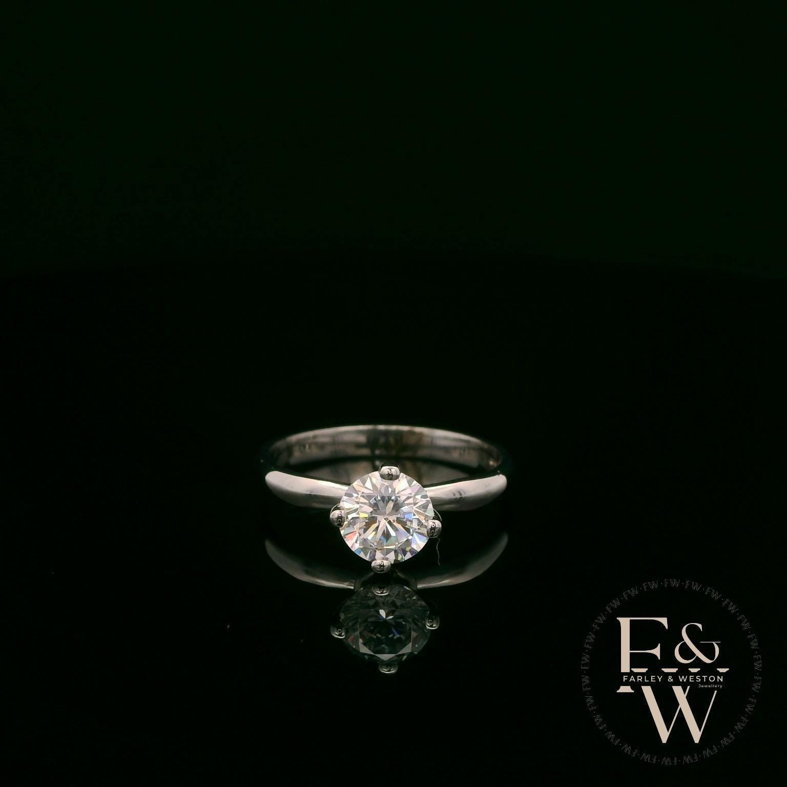 Solitaire Moissanite & 9ct White Gold Engagement Ring