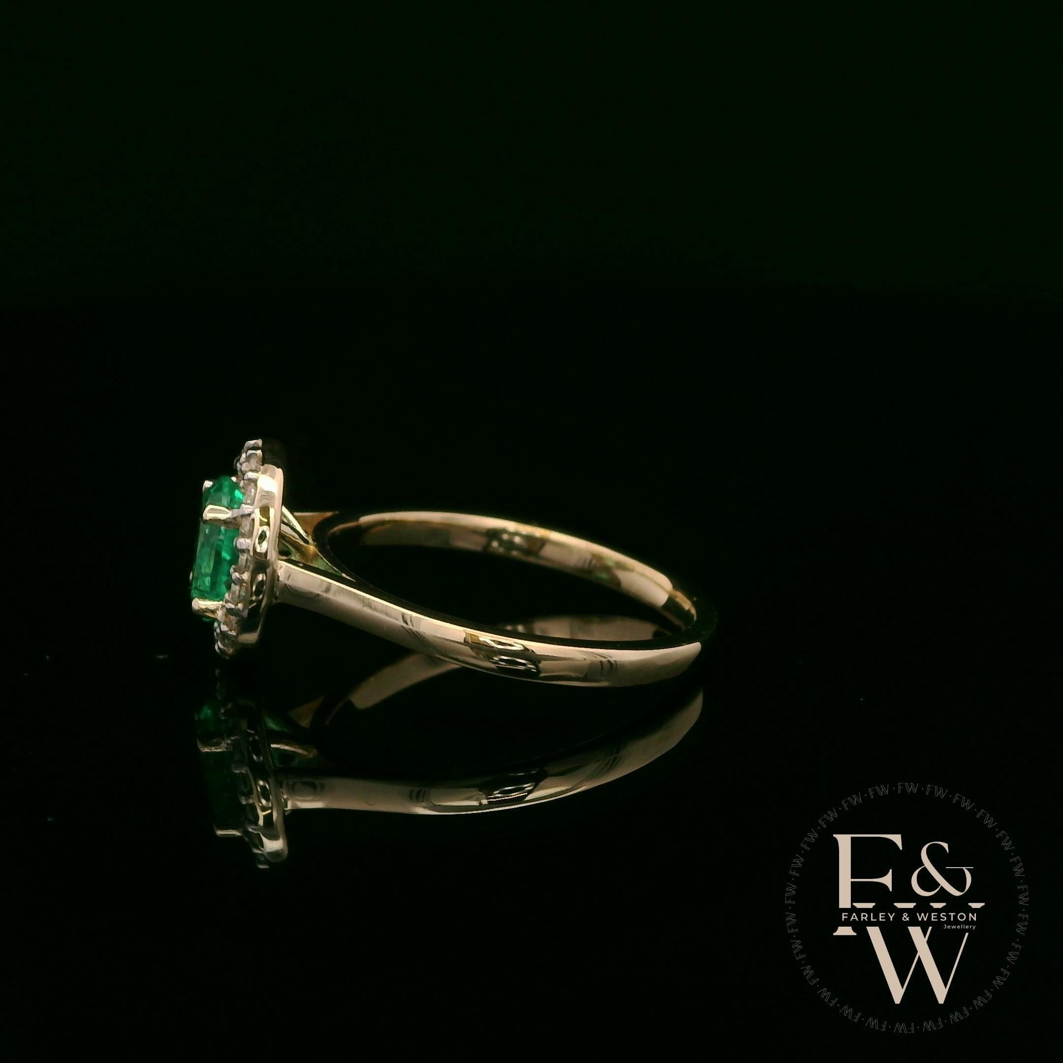 Lab Grown Emerald and Diamond 9ct Yellow Gold Cluster Ring