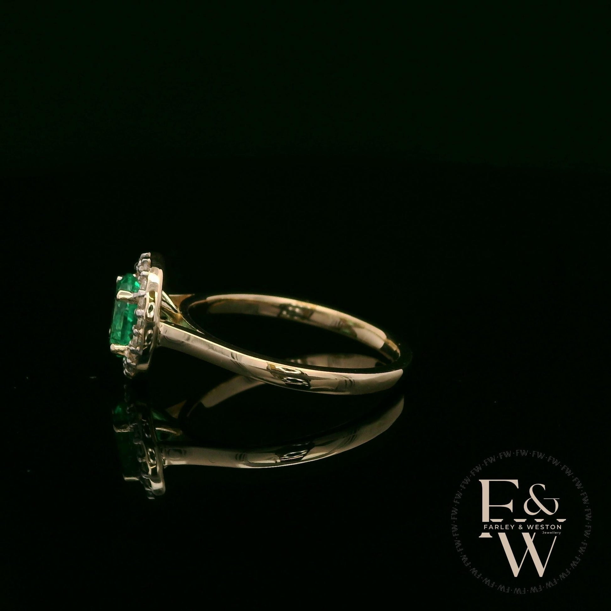 Lab Grown Emerald and Diamond 9ct Yellow Gold Cluster Ring