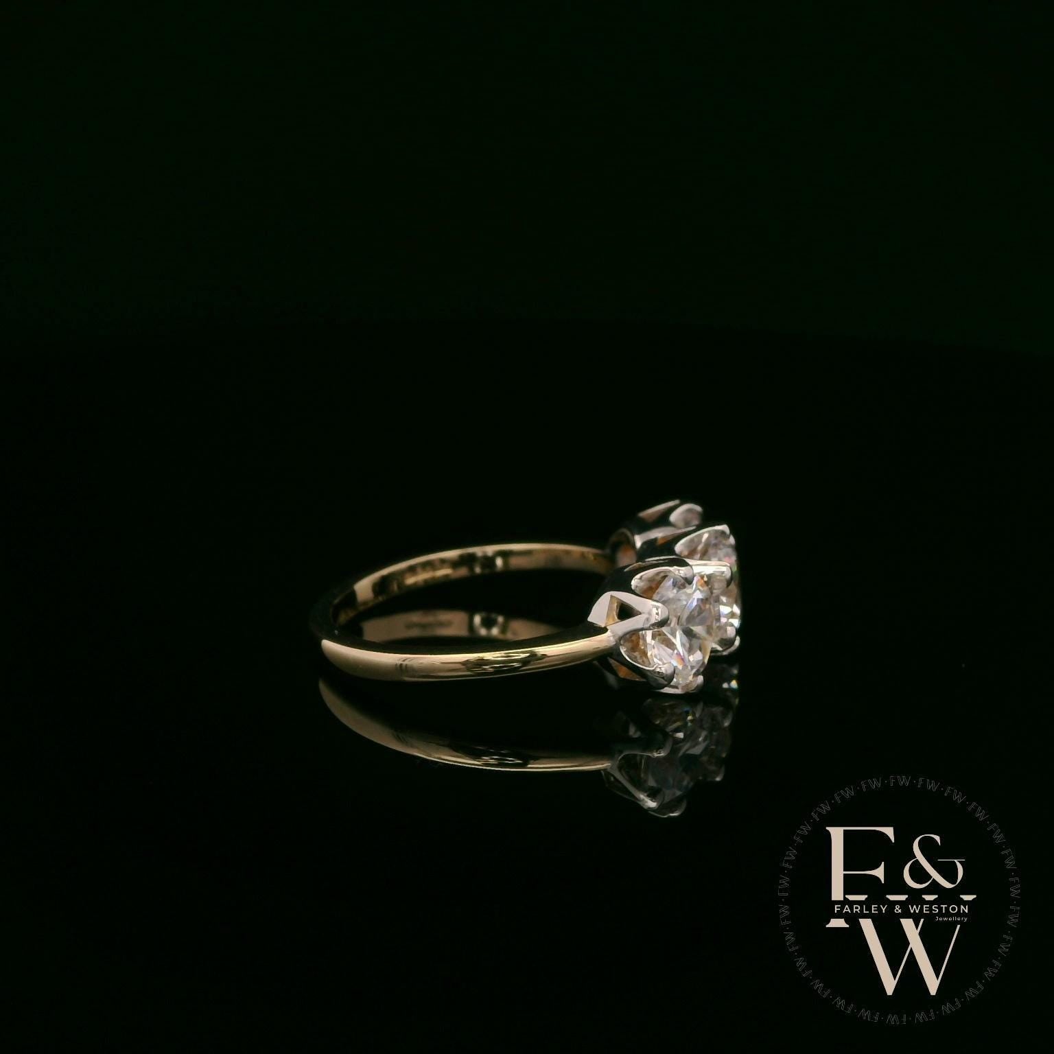 9ct Yellow Gold & Three Stone Moissanite Ring
