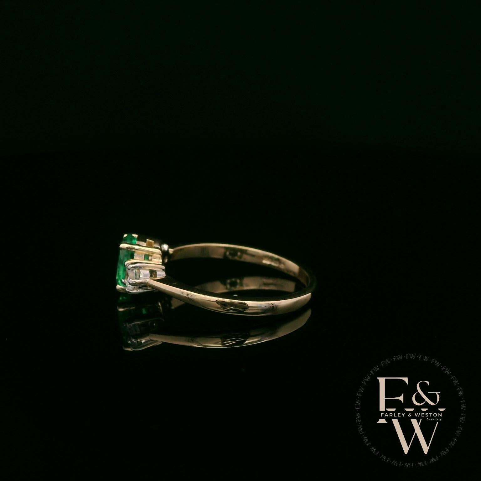 Lab Grown Emerald and Diamond 9ct Yellow Trilogy Ring