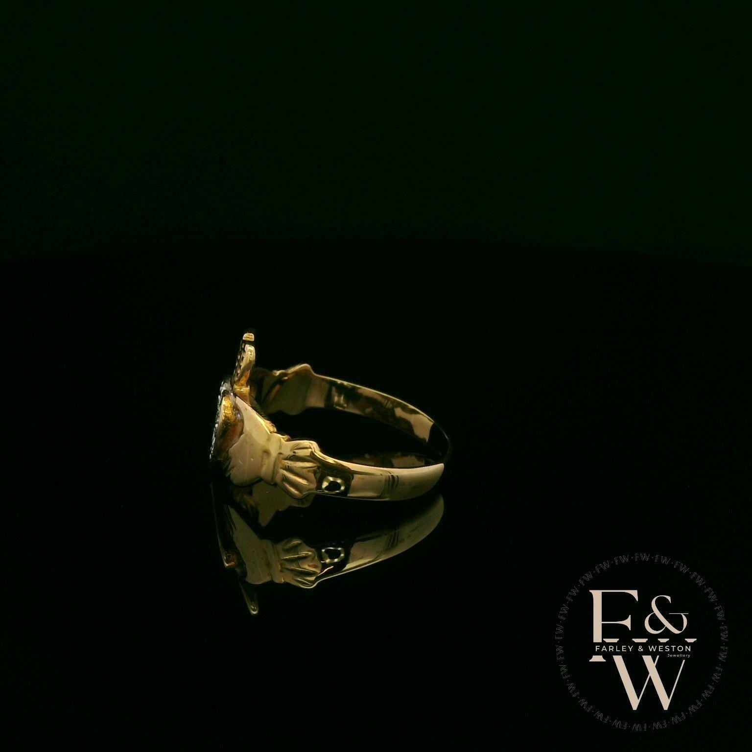 9ct Yellow Gold Emerald Heart-Shaped Claddagh Ring