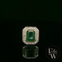 18ct White and Yellow Gold Emerald-Cut Emerald Diamond Halo Ring