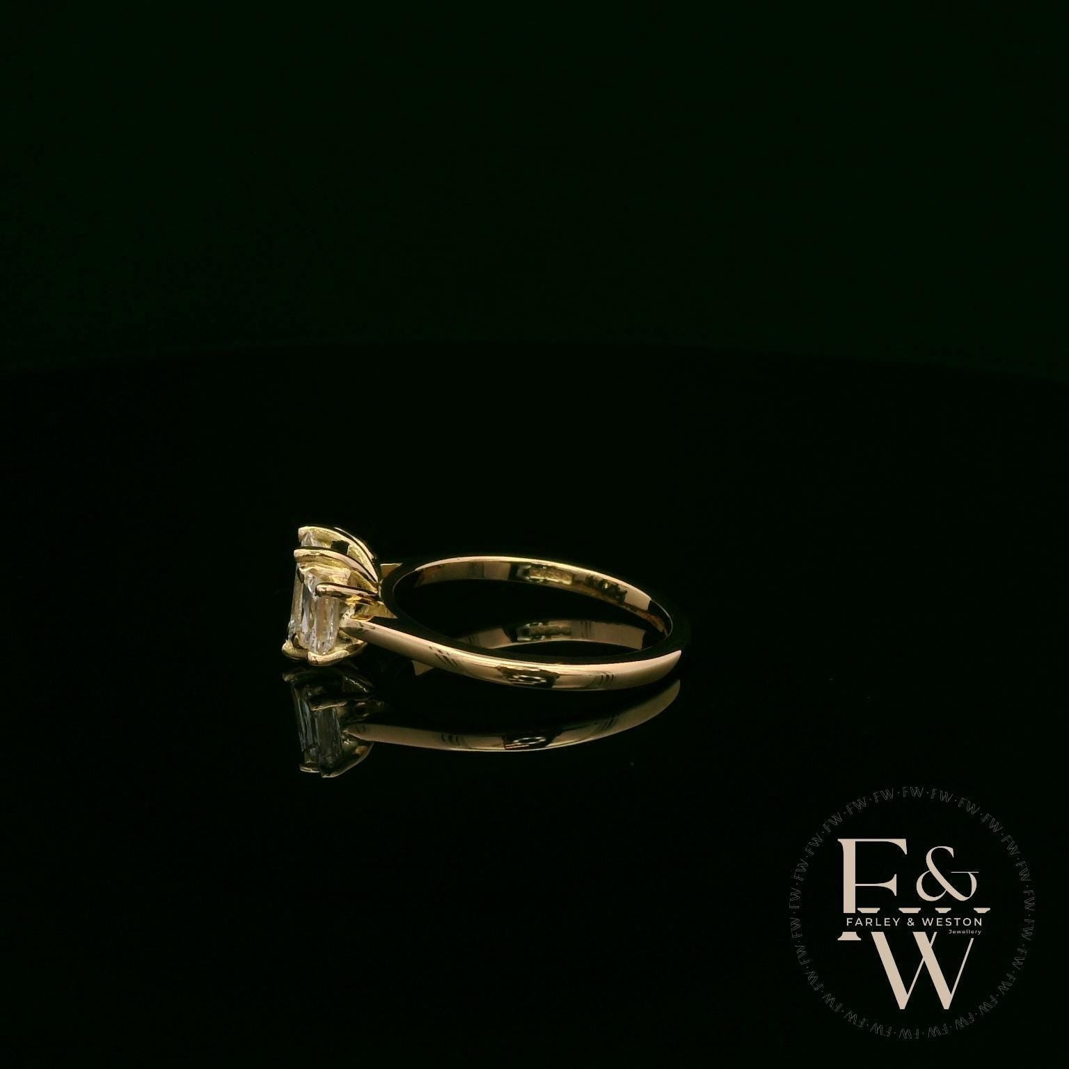 18ct Yellow Gold Three Stone Emerald-Cut Diamond Ring