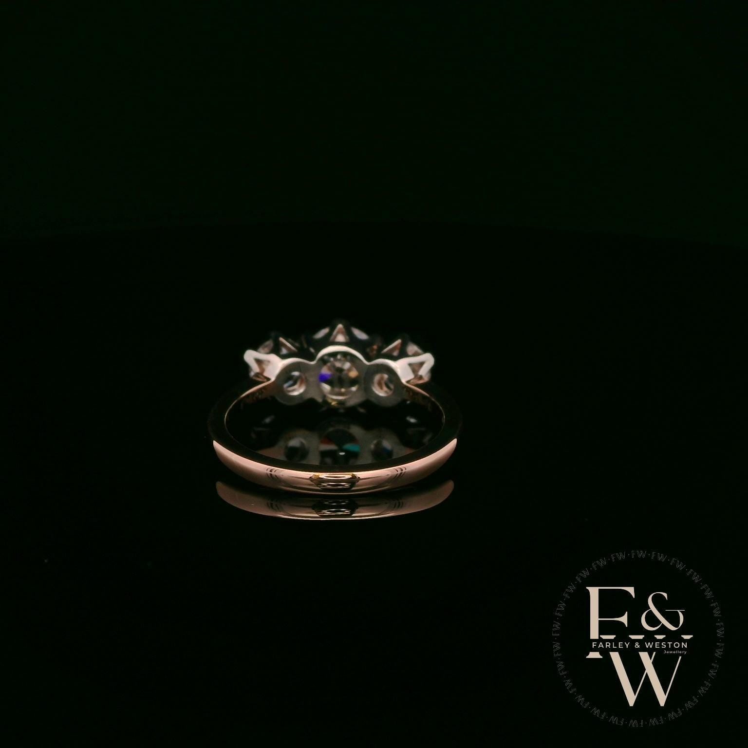 9ct Rose Gold & Three Stone Moissanite Ring