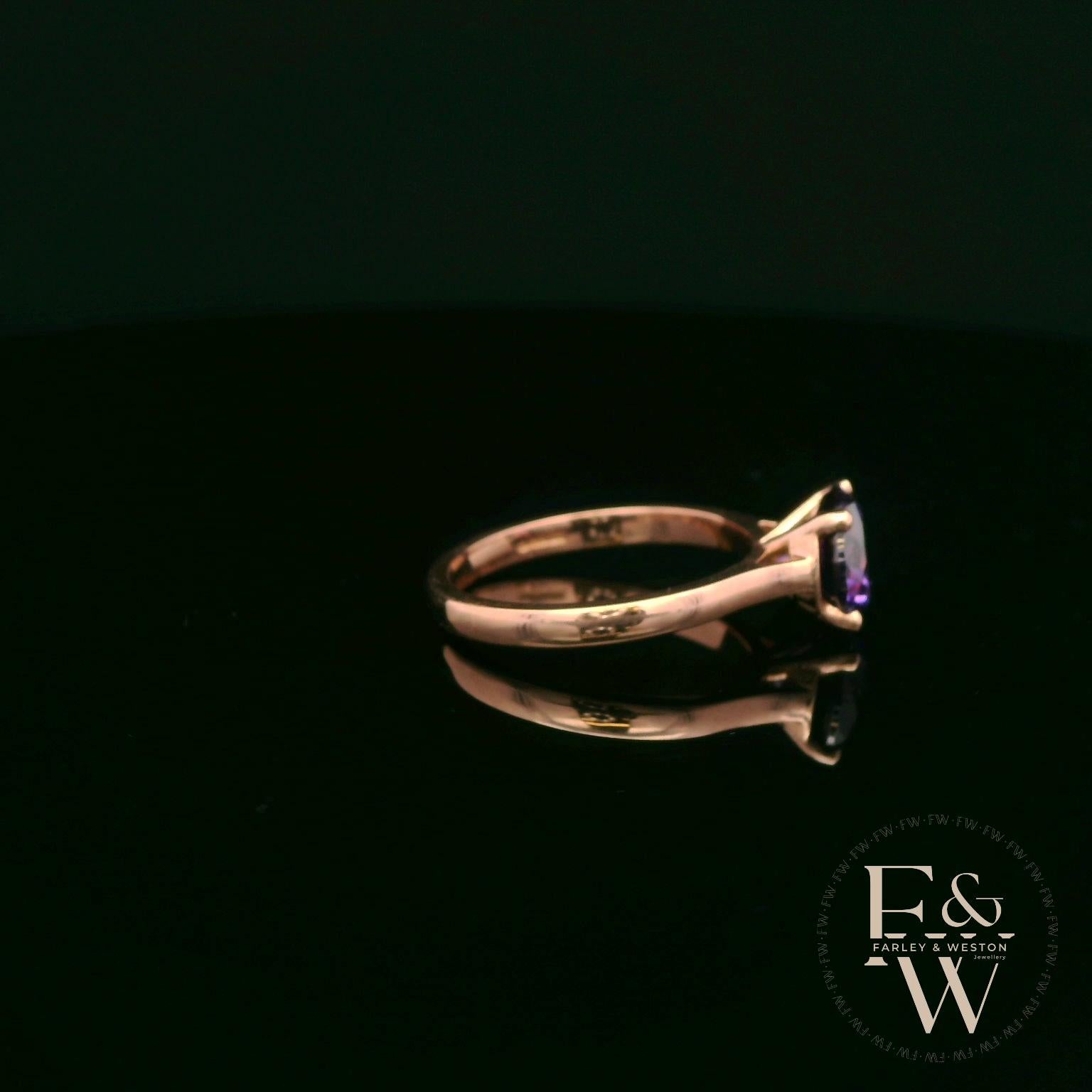 9ct Rose Gold 2ct Amethyst Single Stone Ring