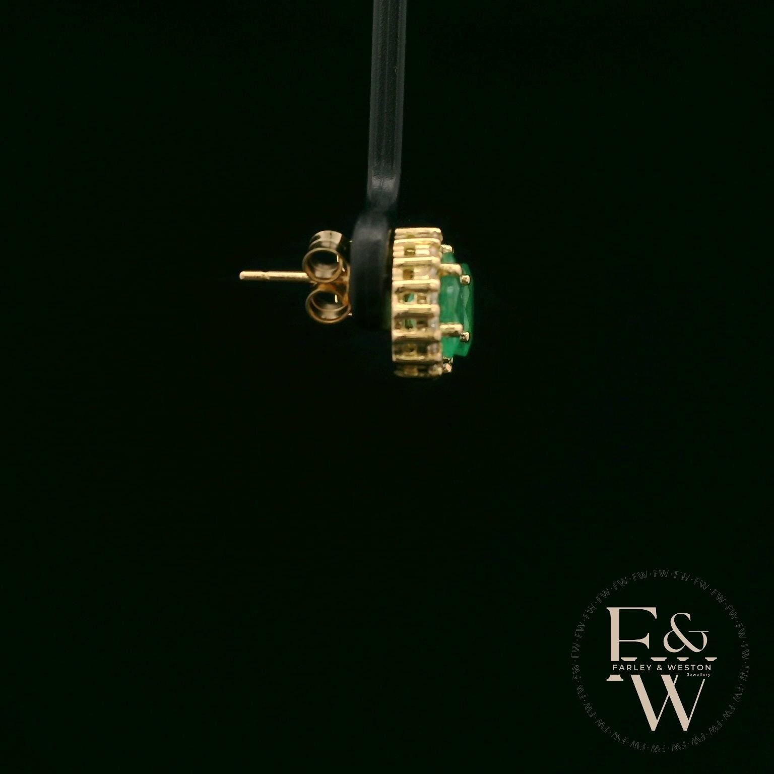 18ct Yellow Gold Oval-Cut Emerald & Diamond Studs