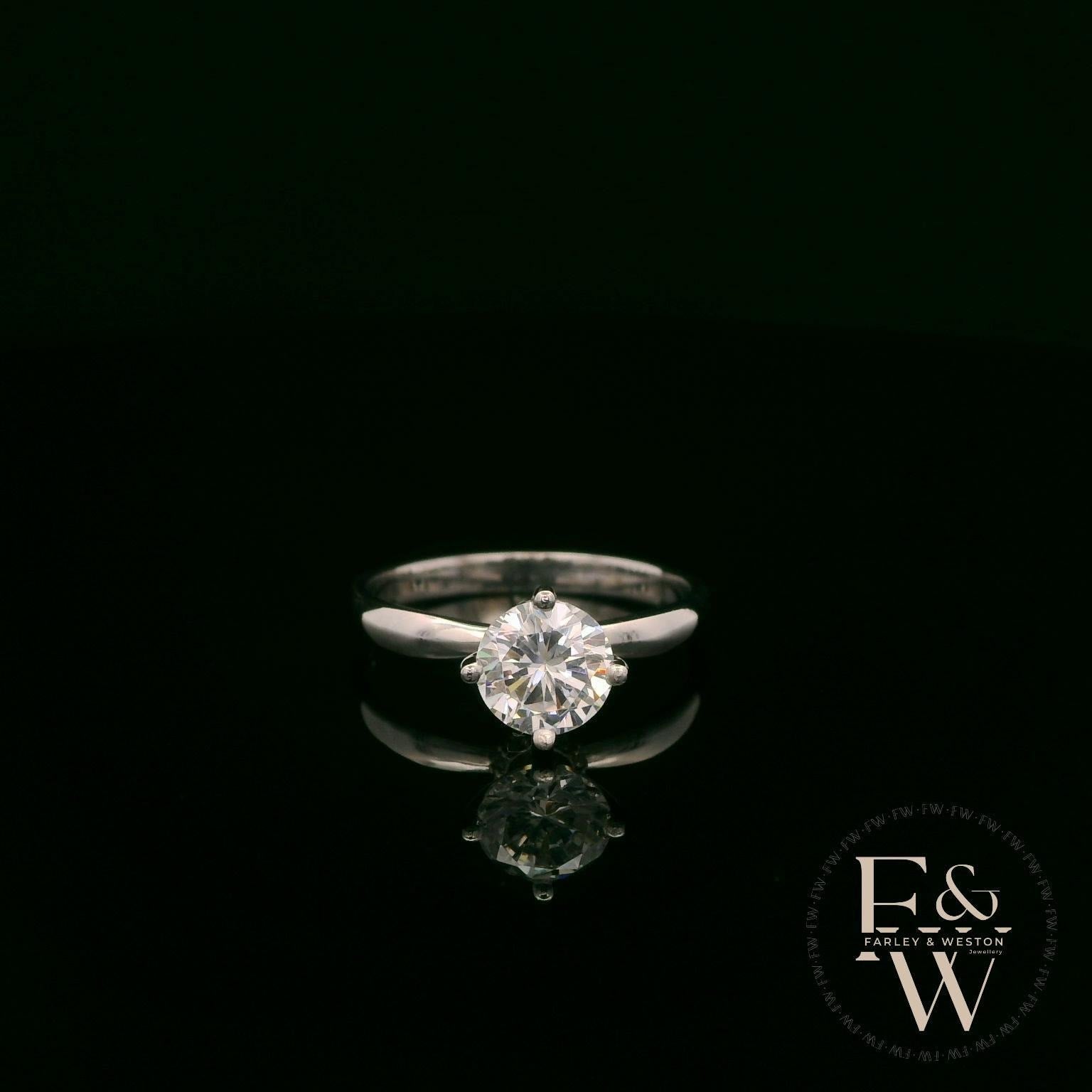 9ct White Gold White Moissanite Single Stone with Bezel Set Head Ring