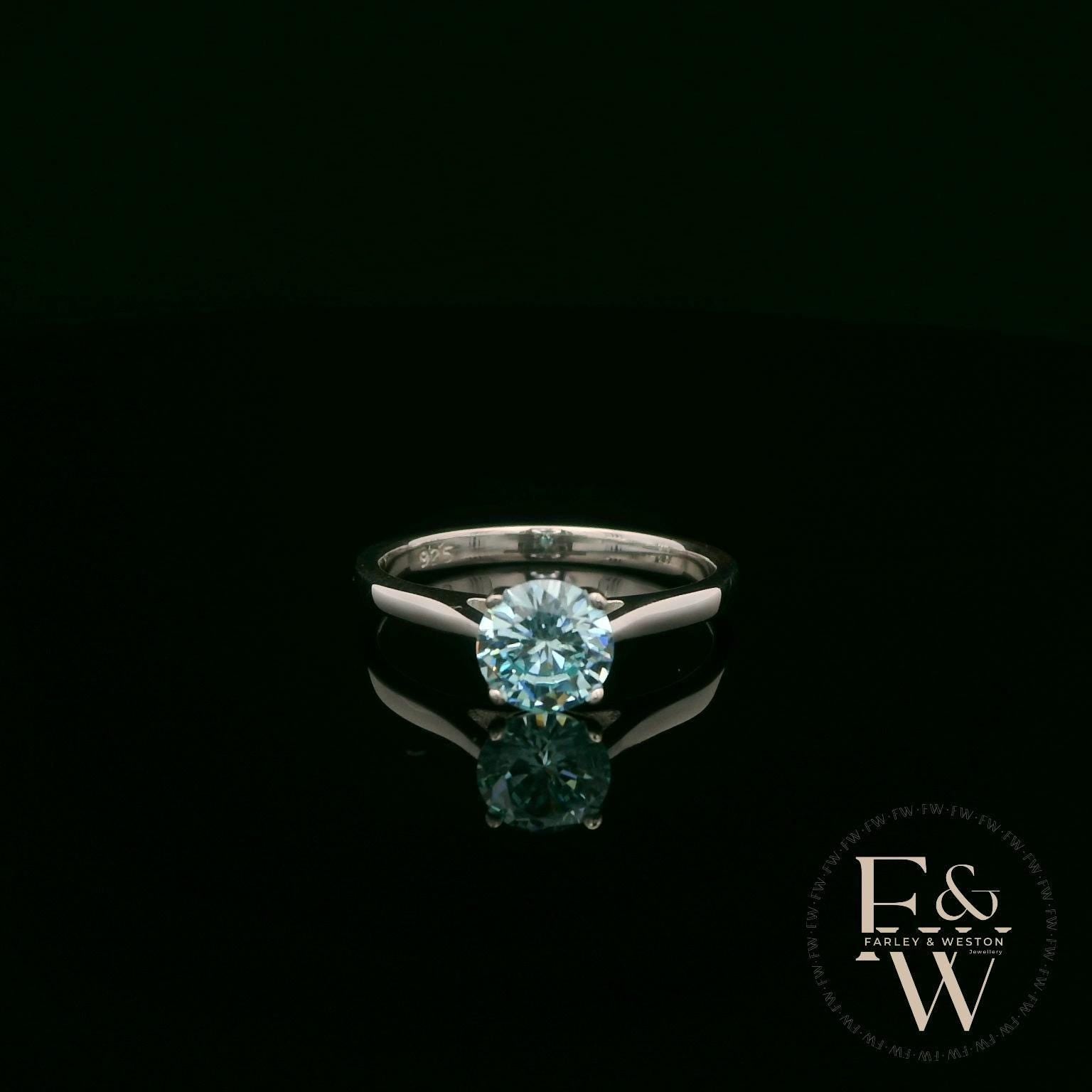 Solitaire Aquamarine & Silver Engagement Ring
