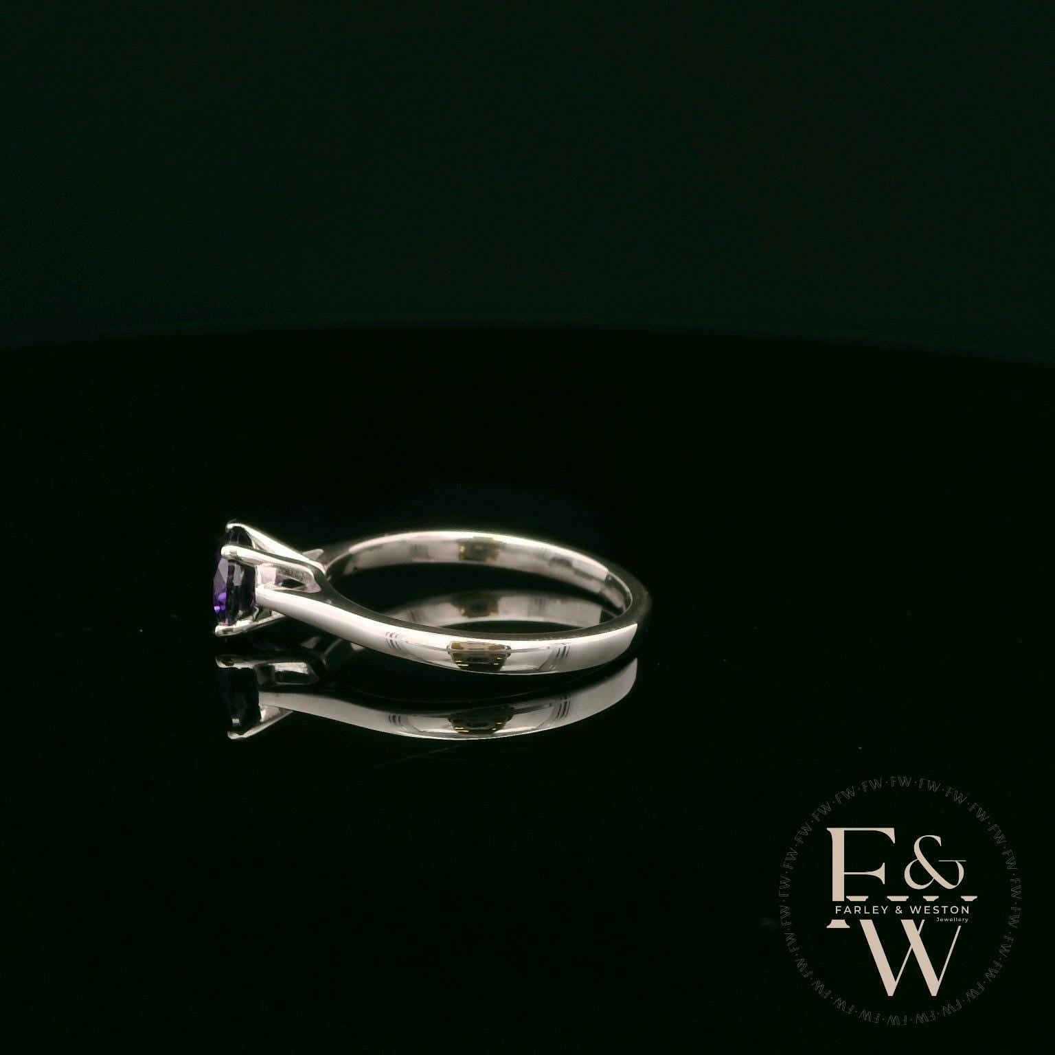 Solitaire Amethyst & Silver Engagement Ring