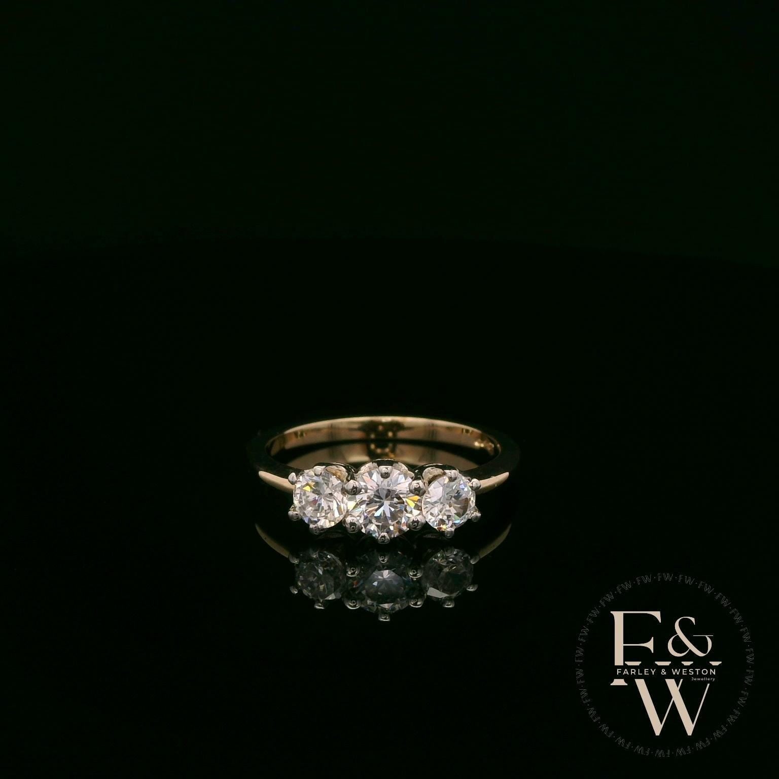9ct Yellow Gold & Three Stone Moissanite Ring