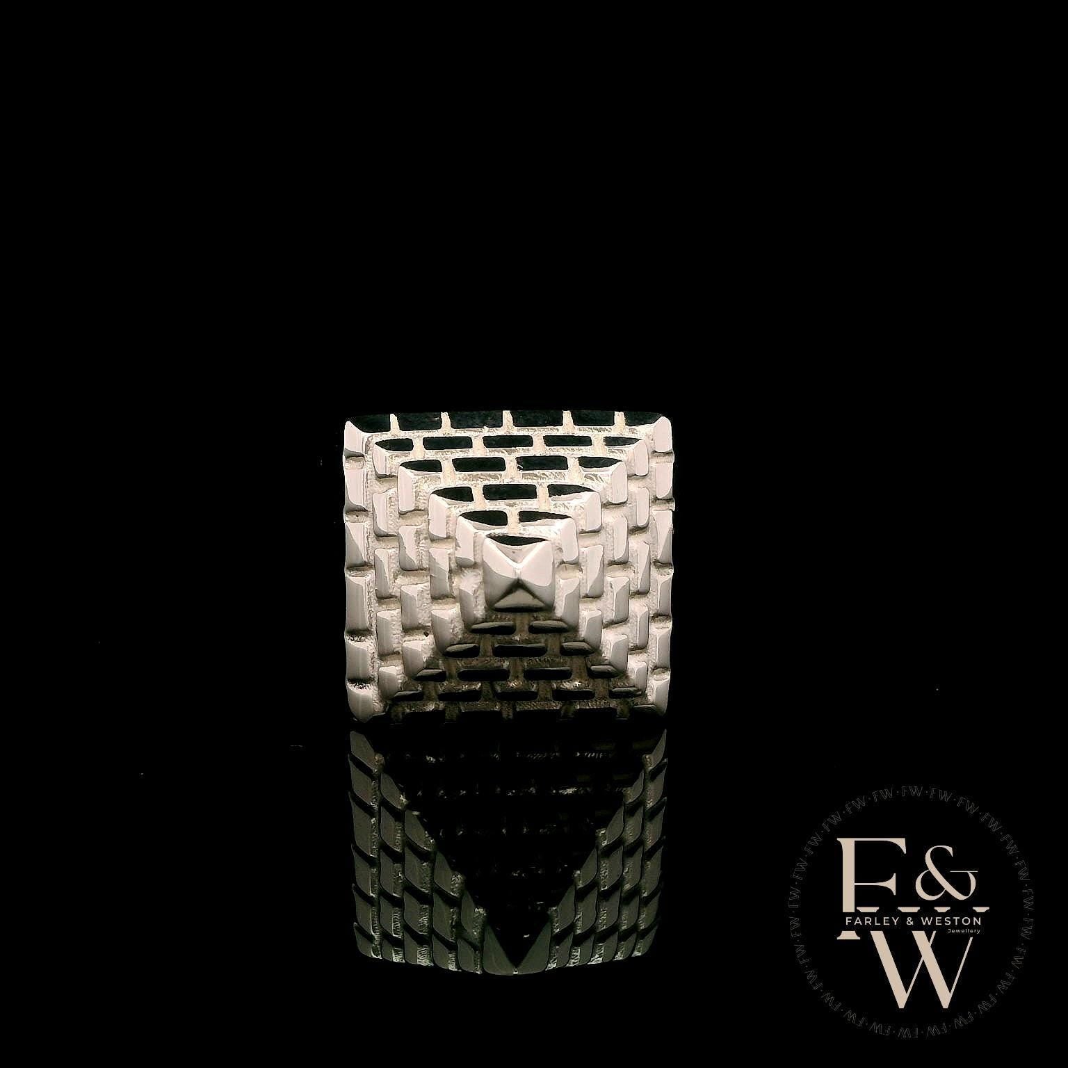 Heavy Silver Textured Pyramid Ring