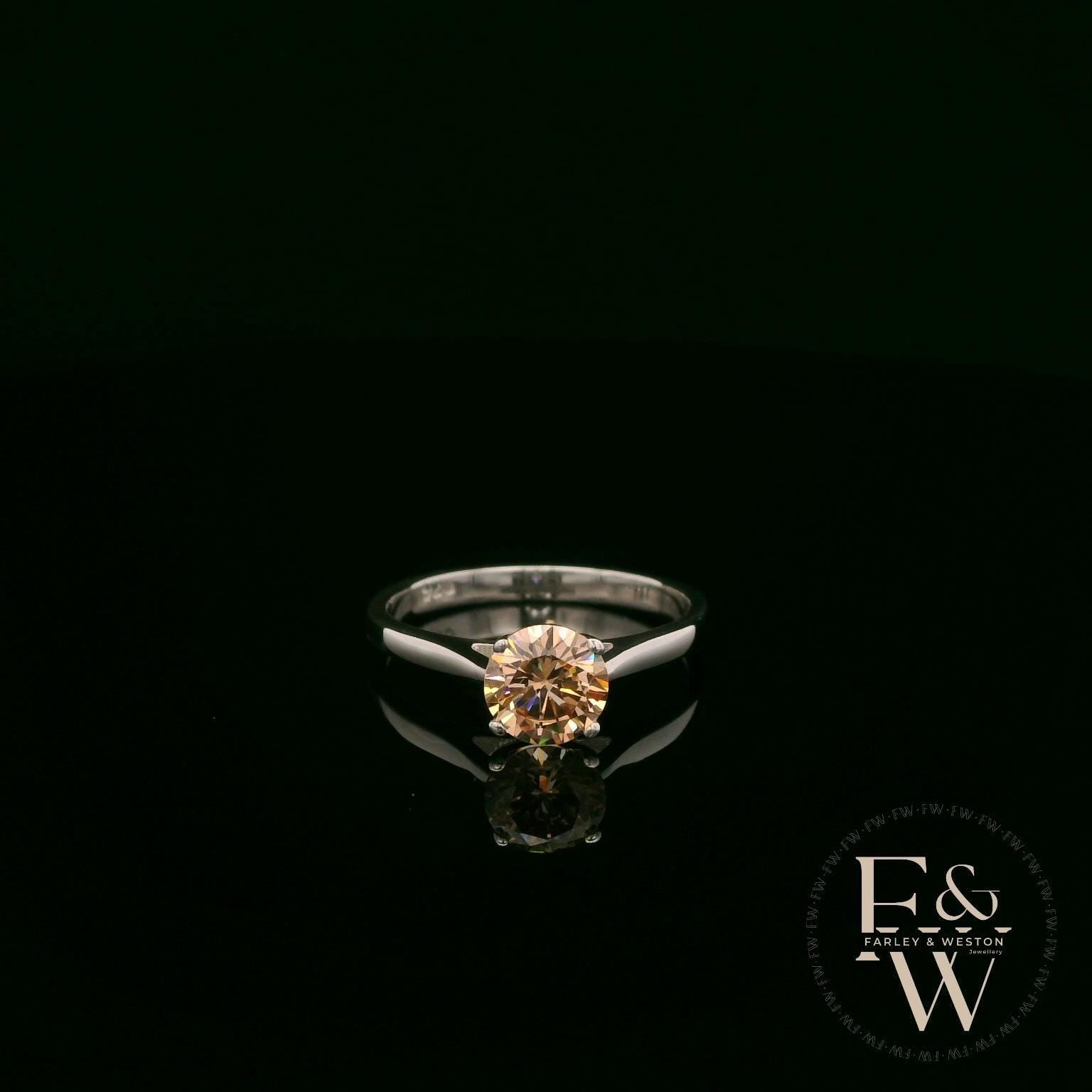 Solitaire Champagne & Silver Engagement Ring
