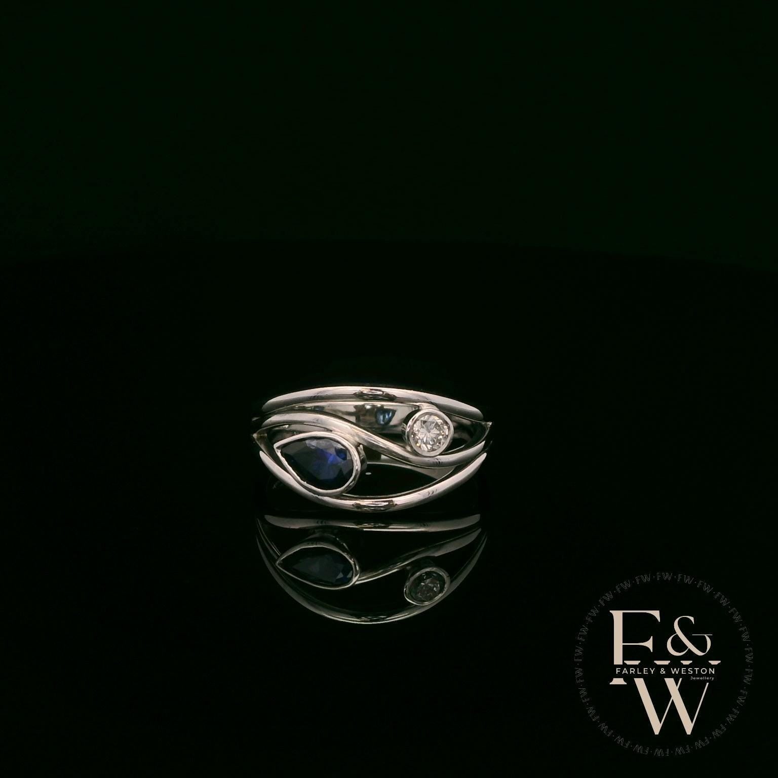 18ct White Gold Royal Blue Pear-Cut Sapphire & Diamond Ring