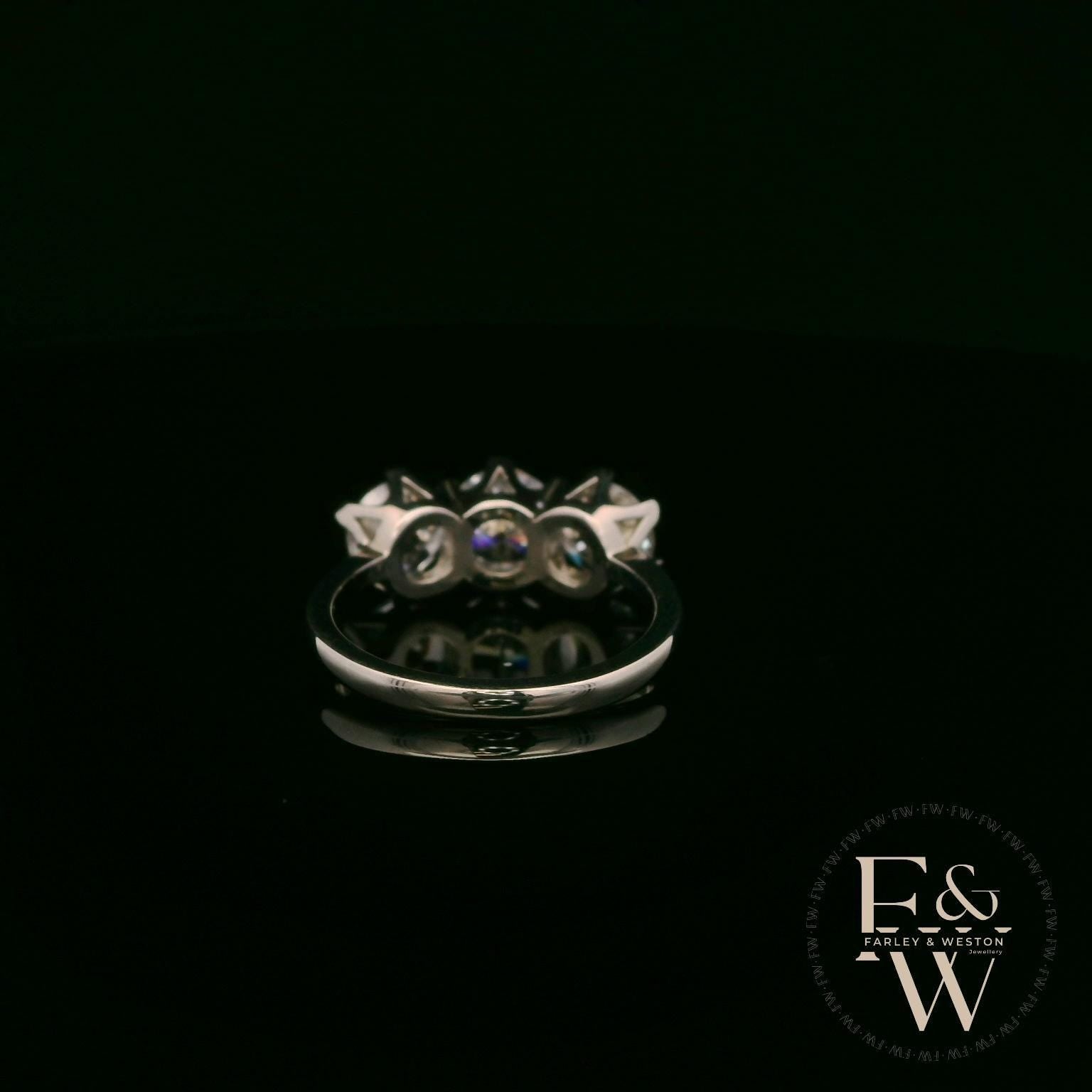 9ct White Gold & Three Stone Moissanite Ring
