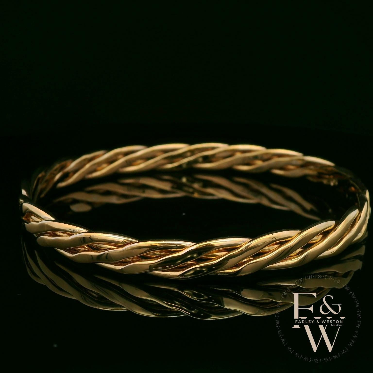 Slave Bangle Heavyweight Handmade 9ct Gold Twist 30g UK Hallmarked