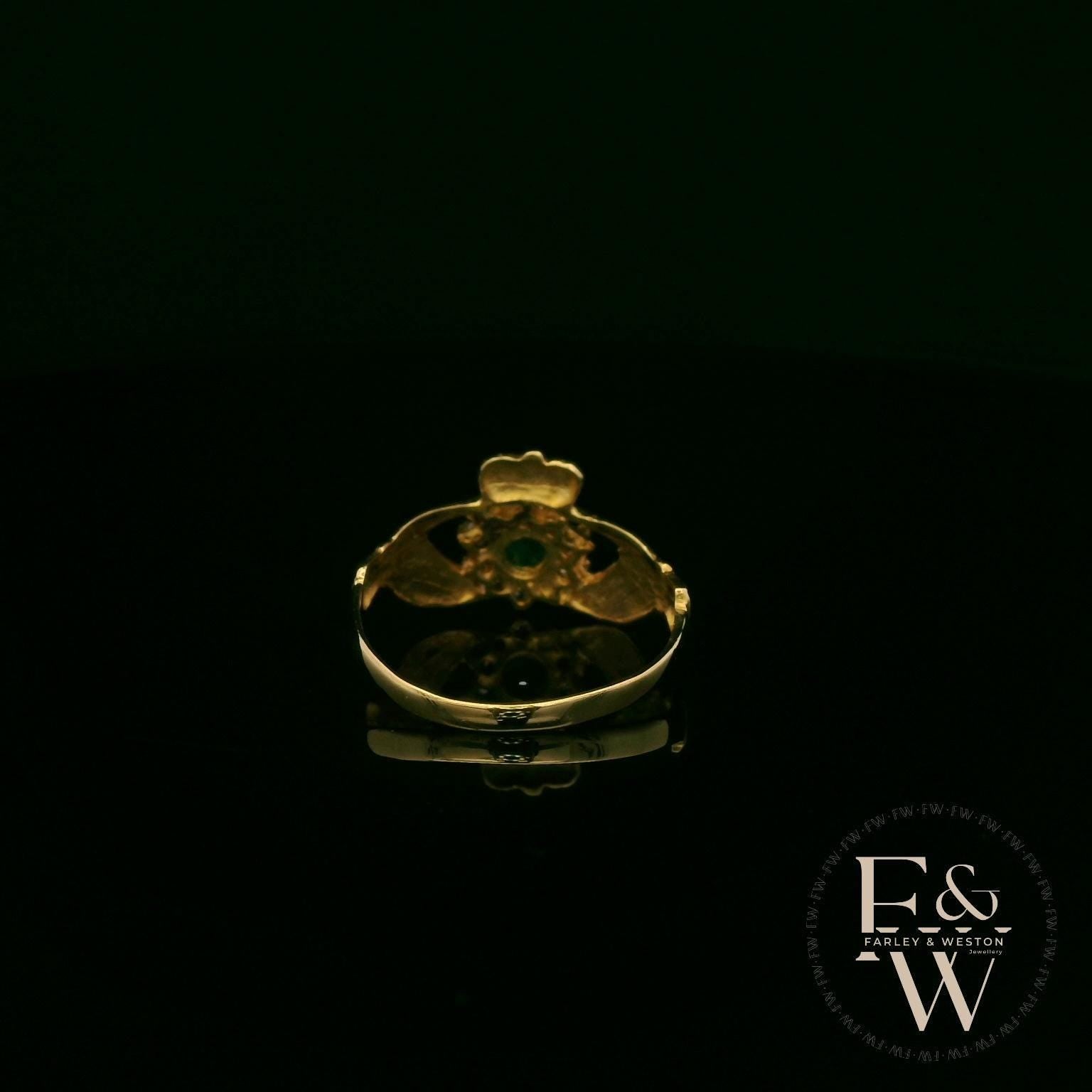 9ct Yellow Gold Agate and Diamond Unique Claddagh Ring