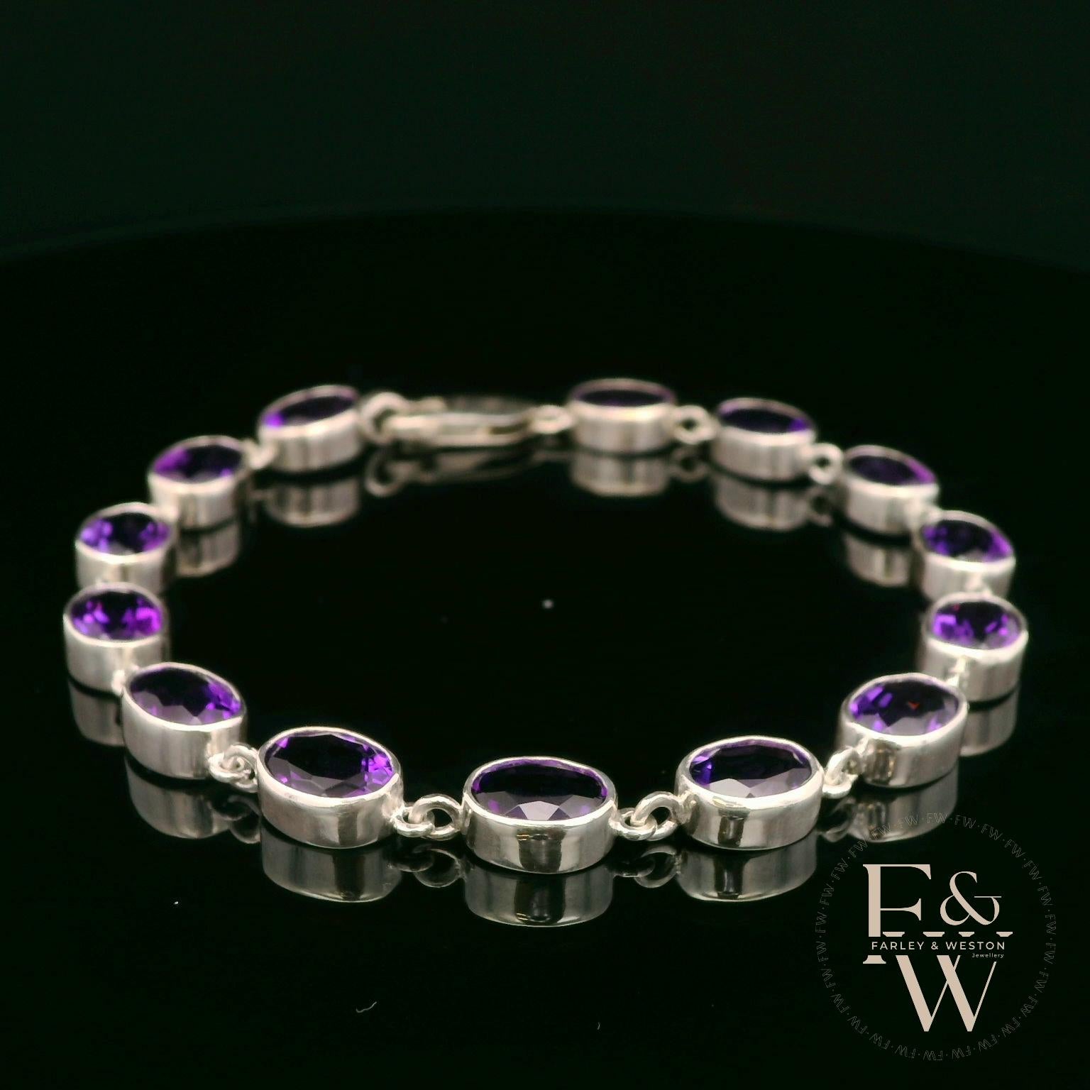 Sterling Silver Oval Amethyst Bracelet