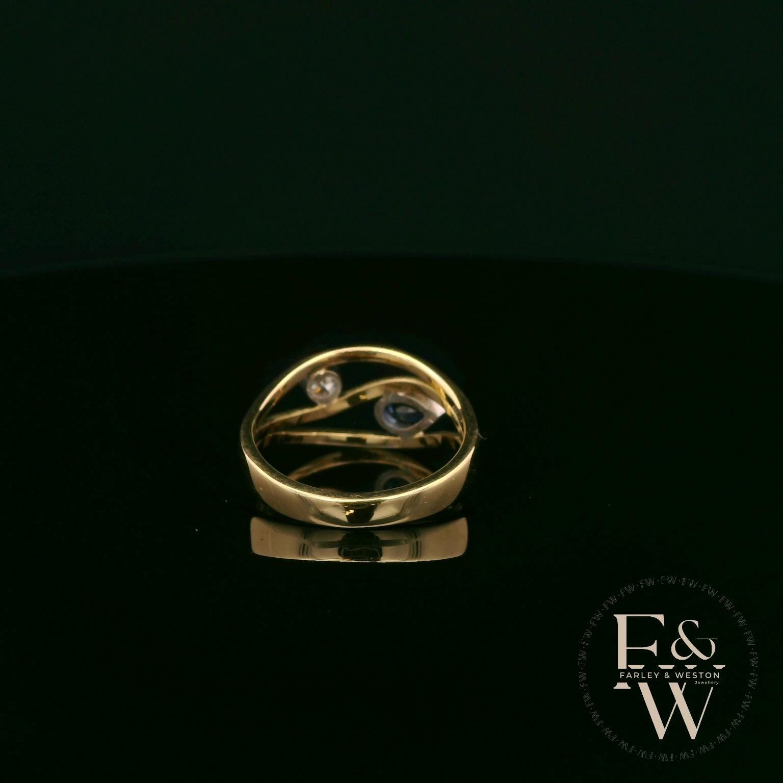 18ct White and Yellow Gold Royal Blue Pear-Cut Sapphire & Diamond Ring